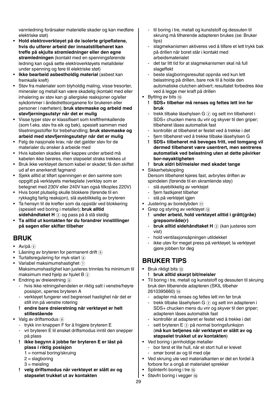 Bruk, Bruker tips | Skil 1758 AA User Manual | Page 29 / 120