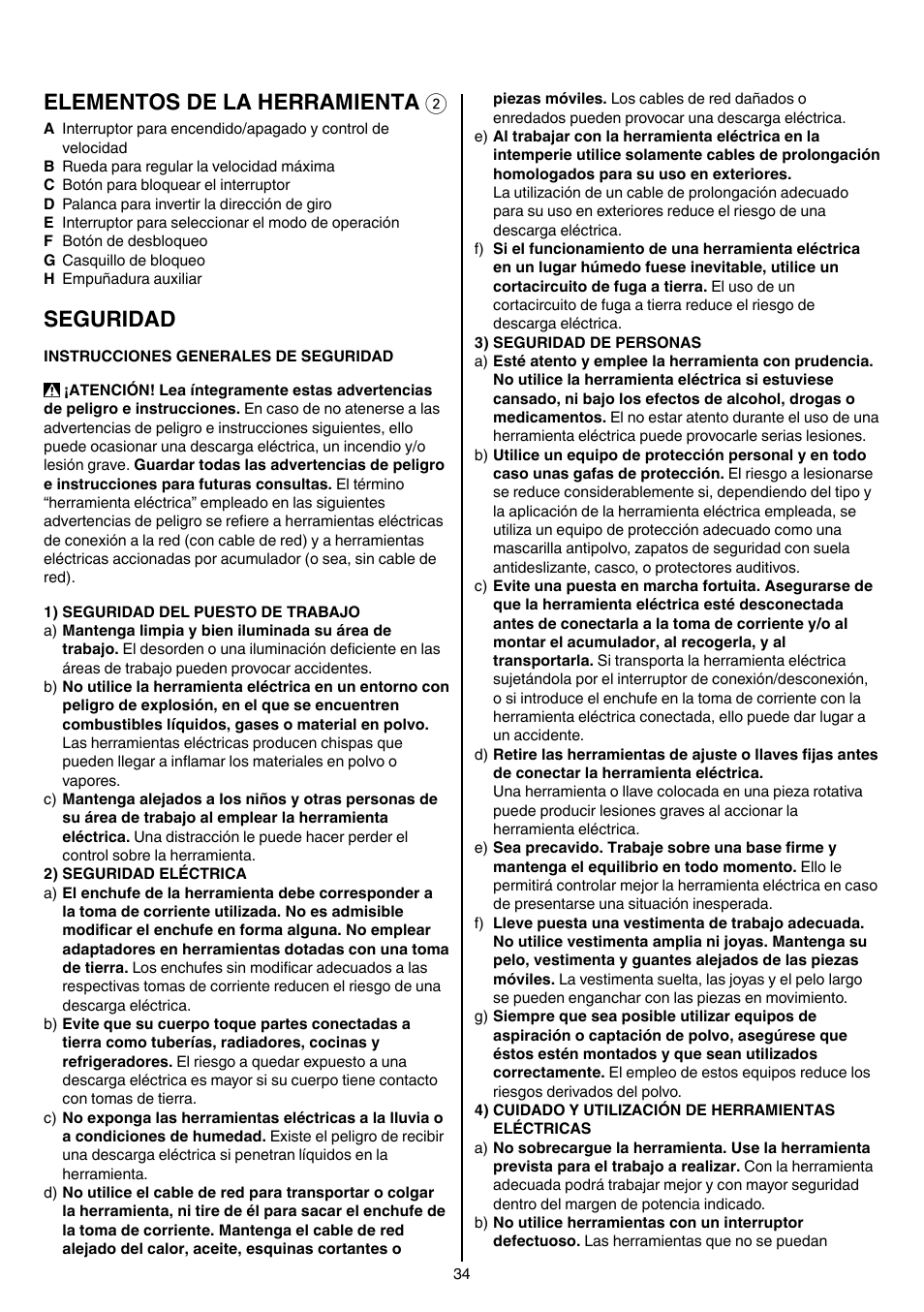 Elementos de la herramienta 2, Seguridad | Skil 1758 AA User Manual | Page 34 / 120