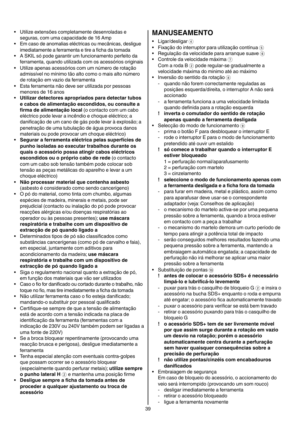 Manuseamento | Skil 1758 AA User Manual | Page 39 / 120