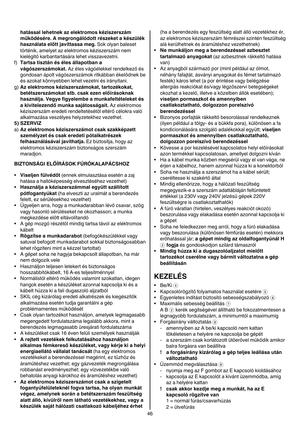 Kezelés | Skil 1758 AA User Manual | Page 46 / 120
