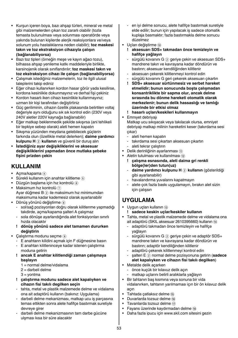 Kullanim, Uygulama | Skil 1758 AA User Manual | Page 53 / 120