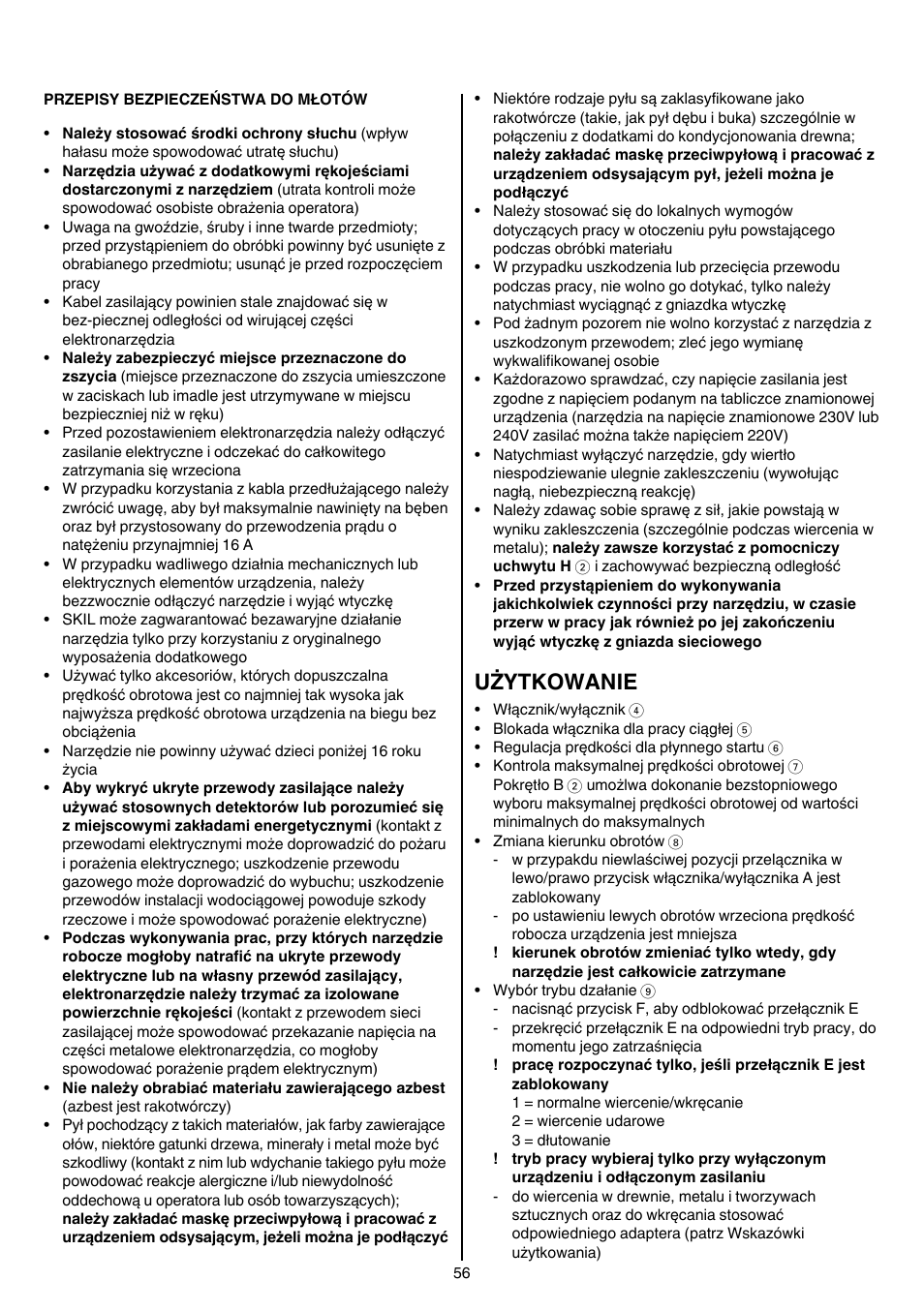 Użytkowanie | Skil 1758 AA User Manual | Page 56 / 120