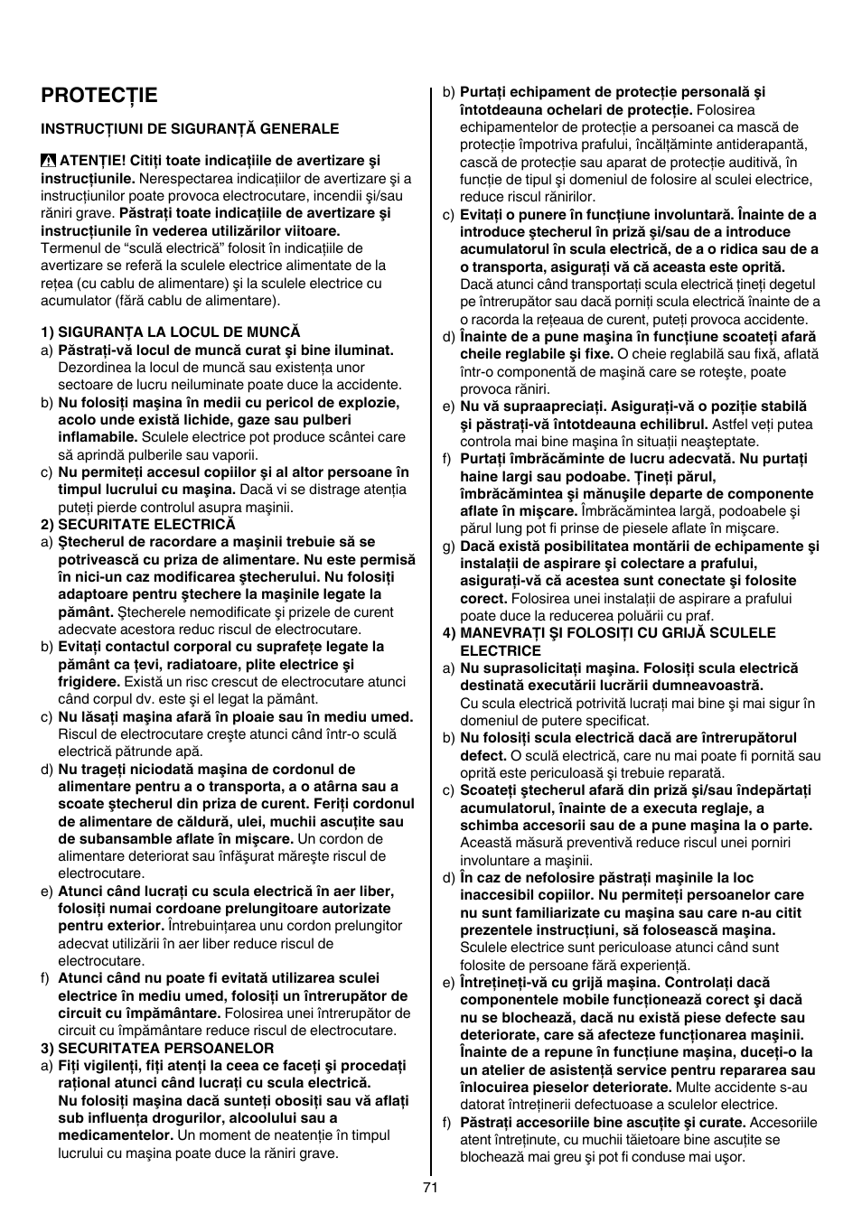 Protecţie | Skil 1758 AA User Manual | Page 71 / 120