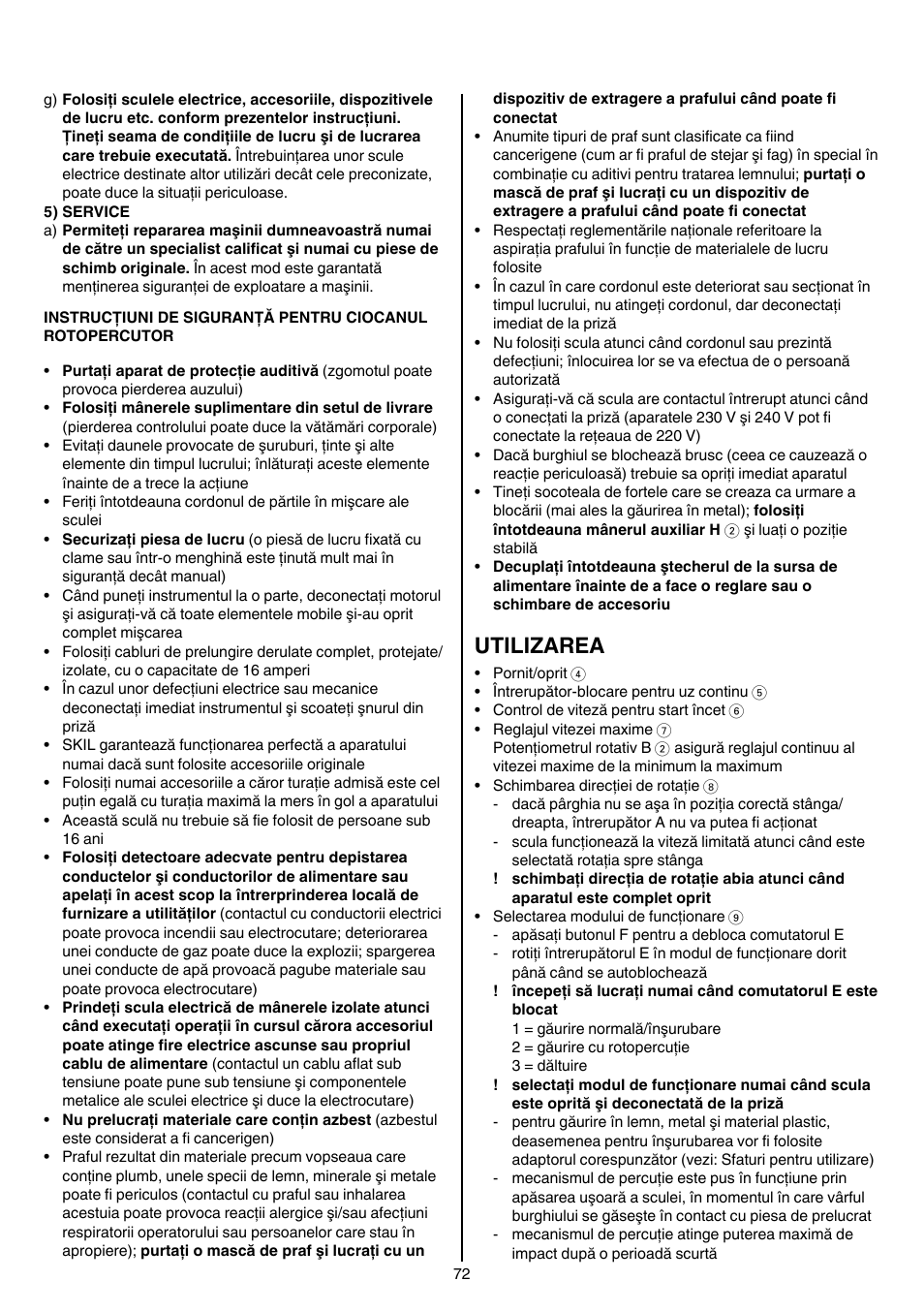 Utilizarea | Skil 1758 AA User Manual | Page 72 / 120