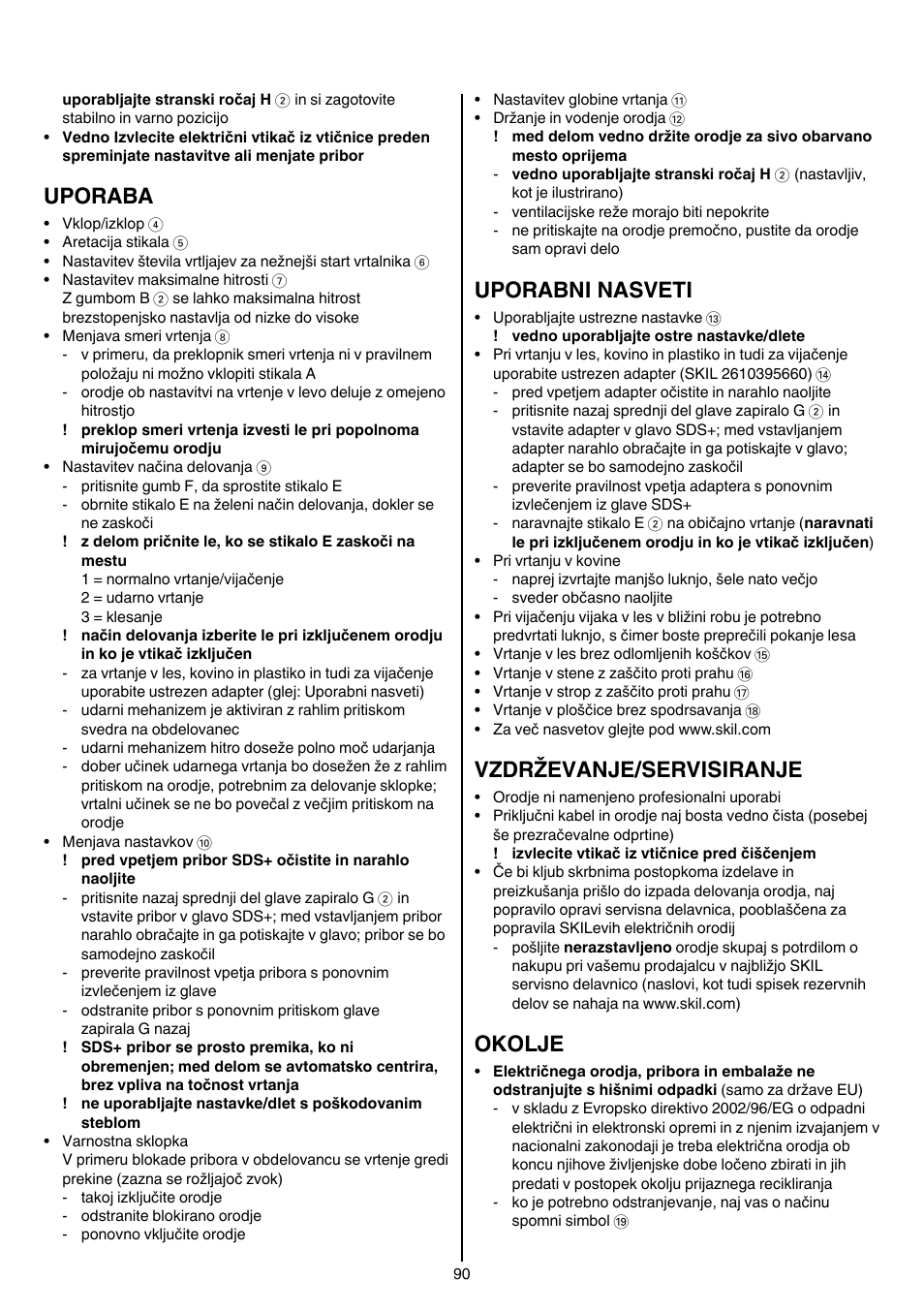 Uporaba, Uporabni nasveti, Vzdrževanje/servisiranje | Okolje | Skil 1758 AA User Manual | Page 90 / 120