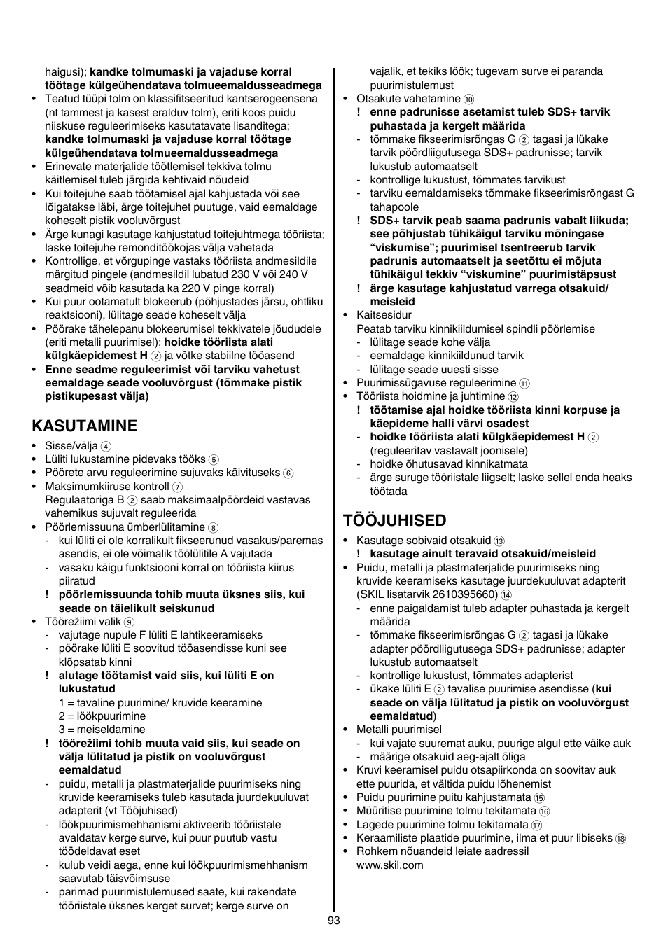 Kasutamine, Tööjuhised | Skil 1758 AA User Manual | Page 93 / 120
