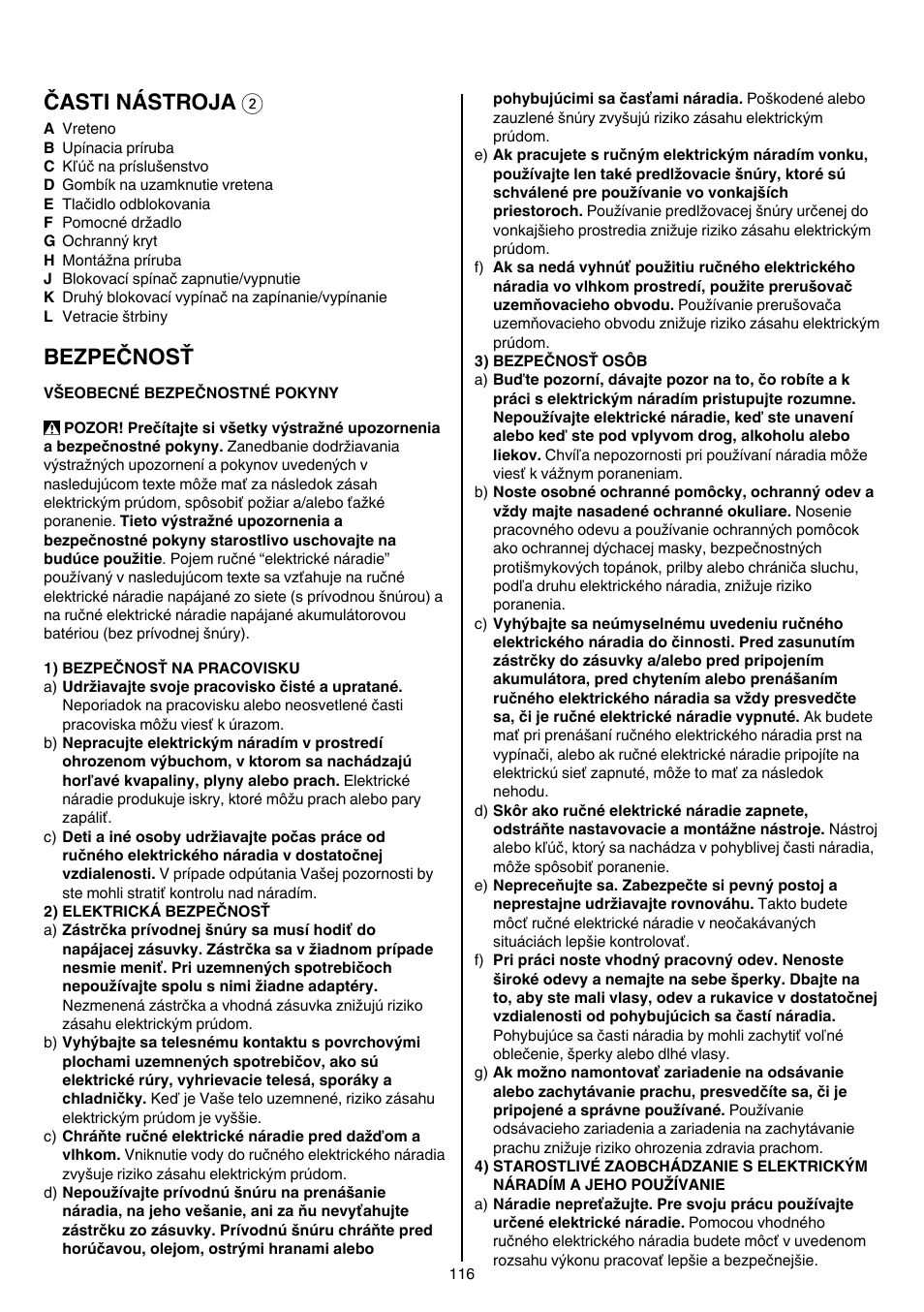 Časti nástroja 2, Bezpečnosť | Skil 9345 AG User Manual | Page 116 / 176