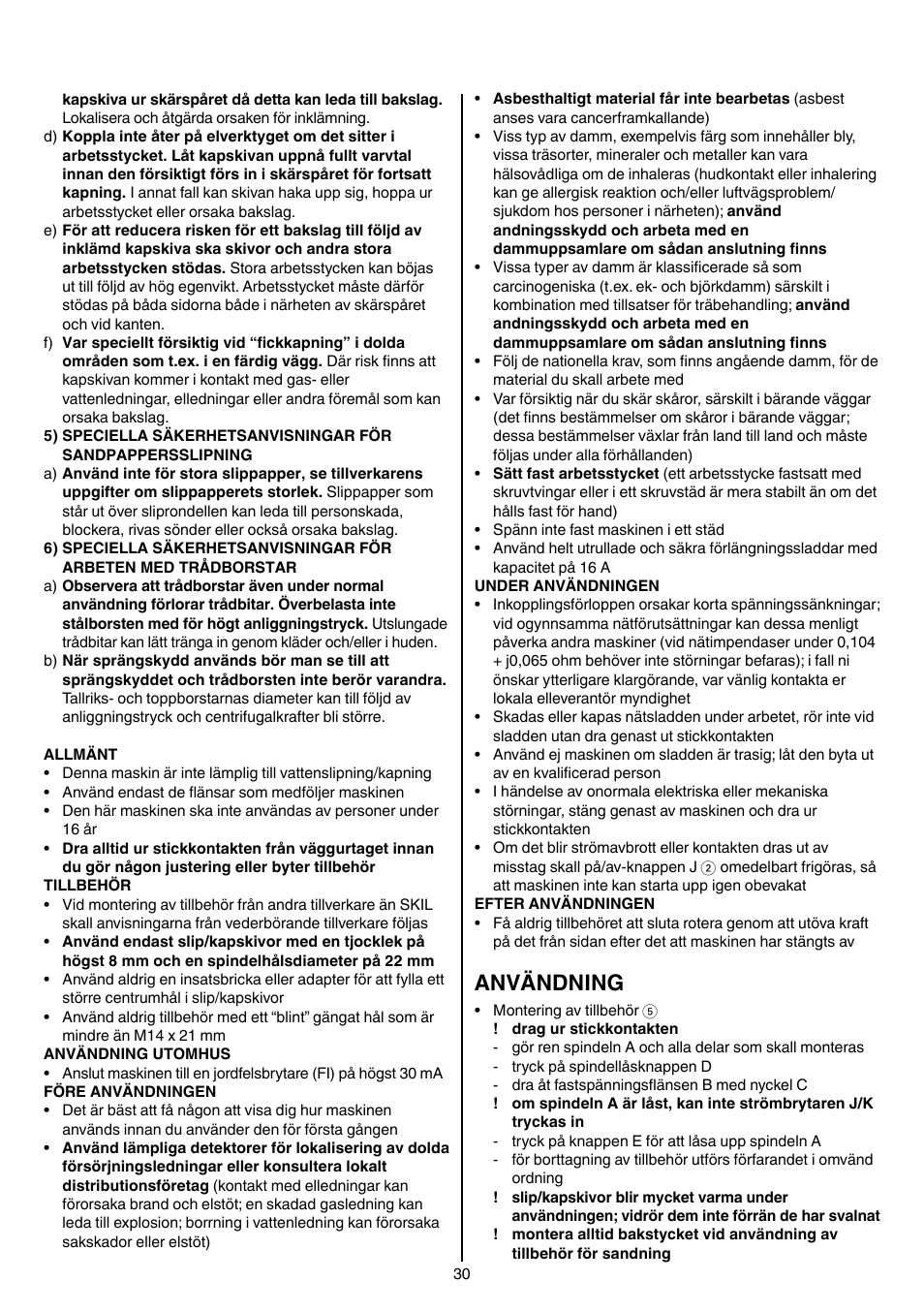 Användning | Skil 9345 AG User Manual | Page 30 / 176