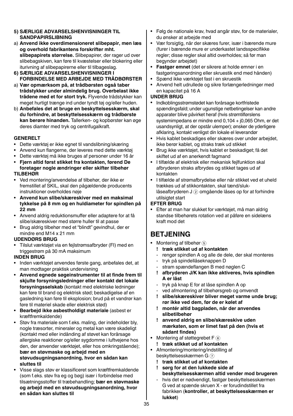 Betjening | Skil 9345 AG User Manual | Page 35 / 176