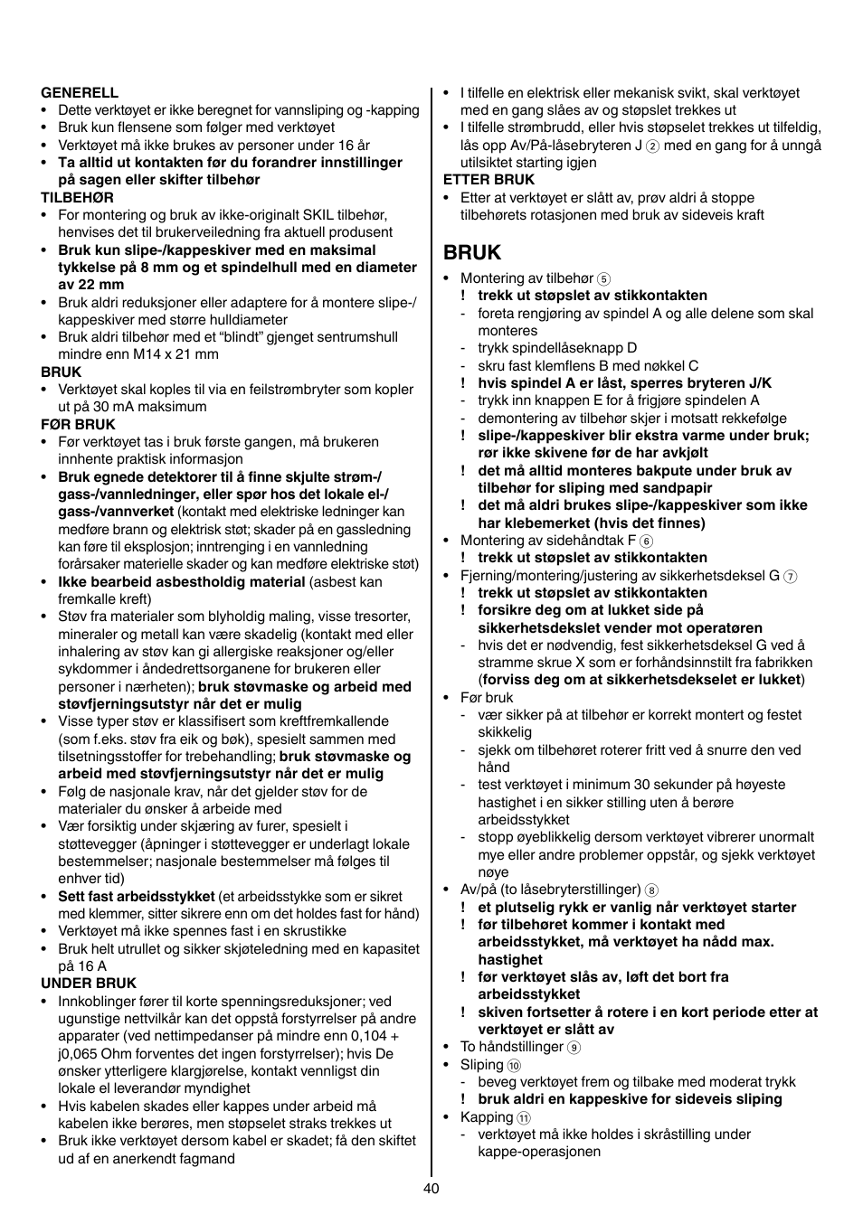 Bruk | Skil 9345 AG User Manual | Page 40 / 176