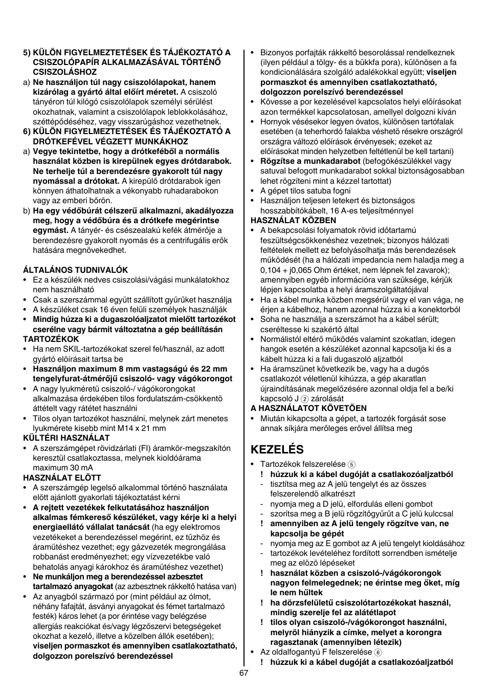 Kezelés | Skil 9345 AG User Manual | Page 67 / 176
