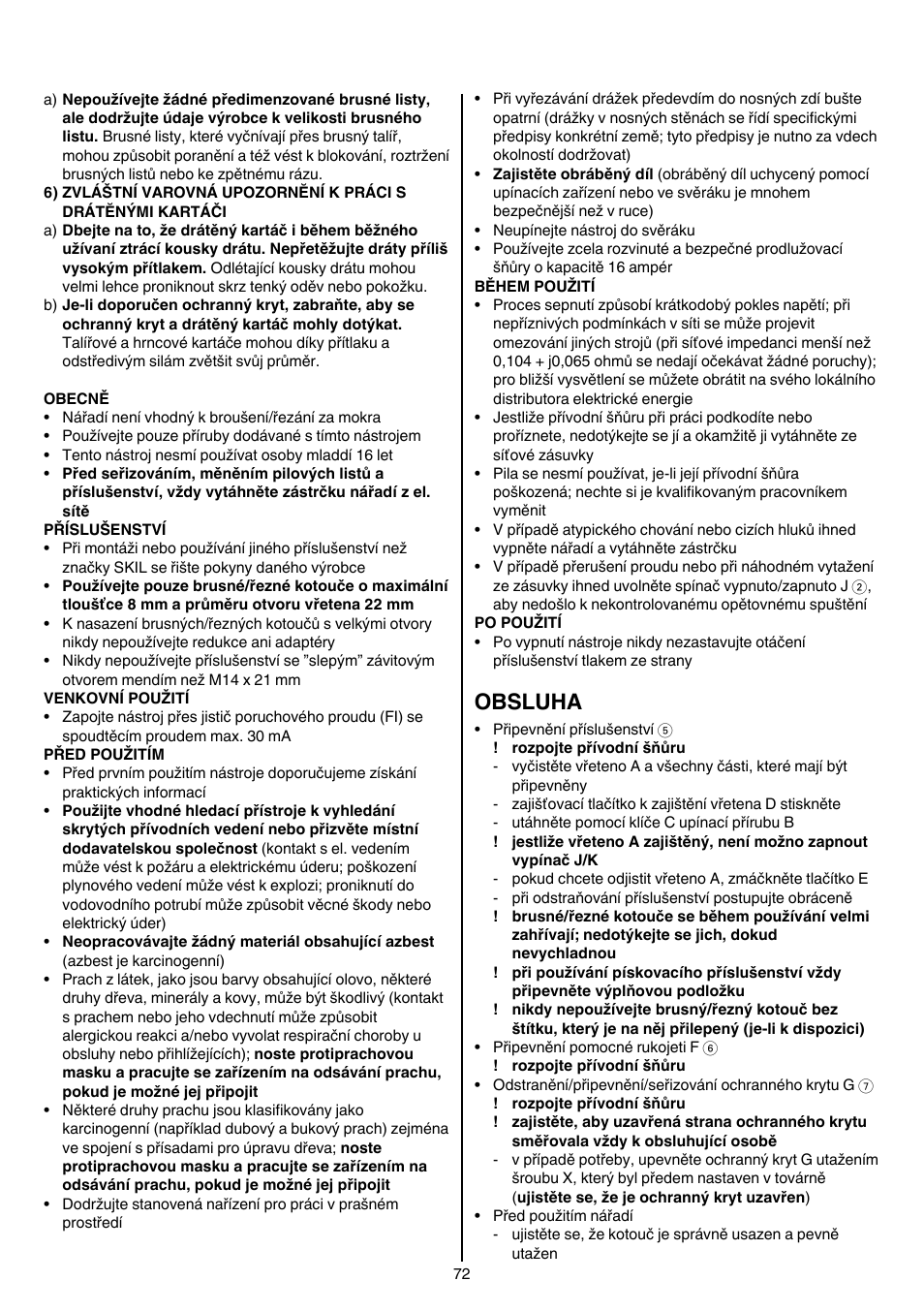 Obsluha | Skil 9345 AG User Manual | Page 72 / 176