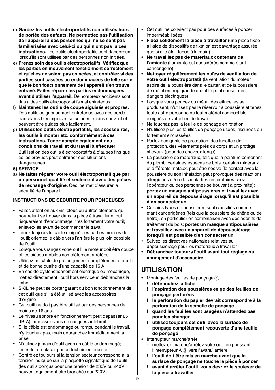 Utilisation | Skil 7361 AA User Manual | Page 9 / 104