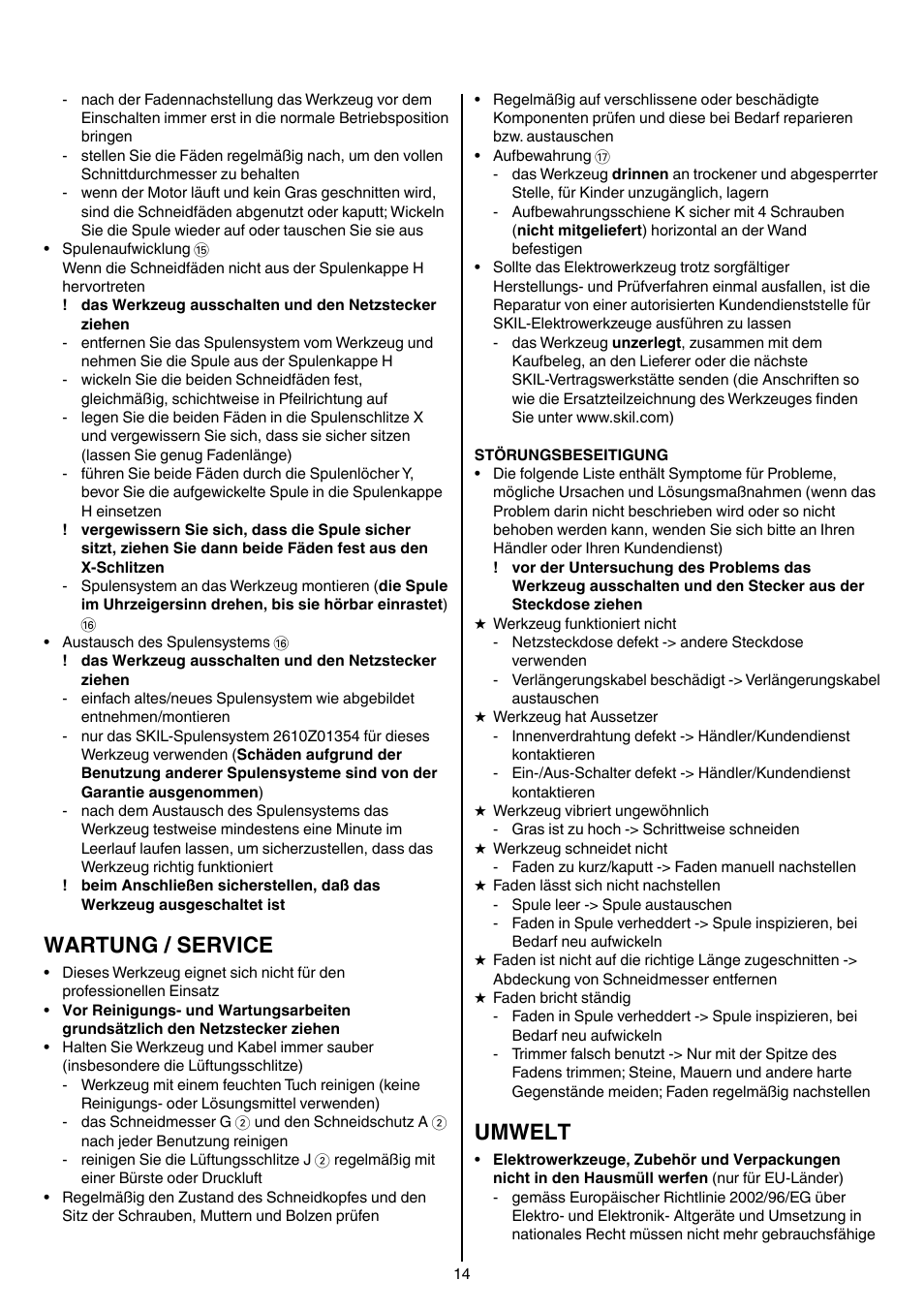 Wartung / service, Umwelt | Skil 0735 RA User Manual | Page 14 / 108