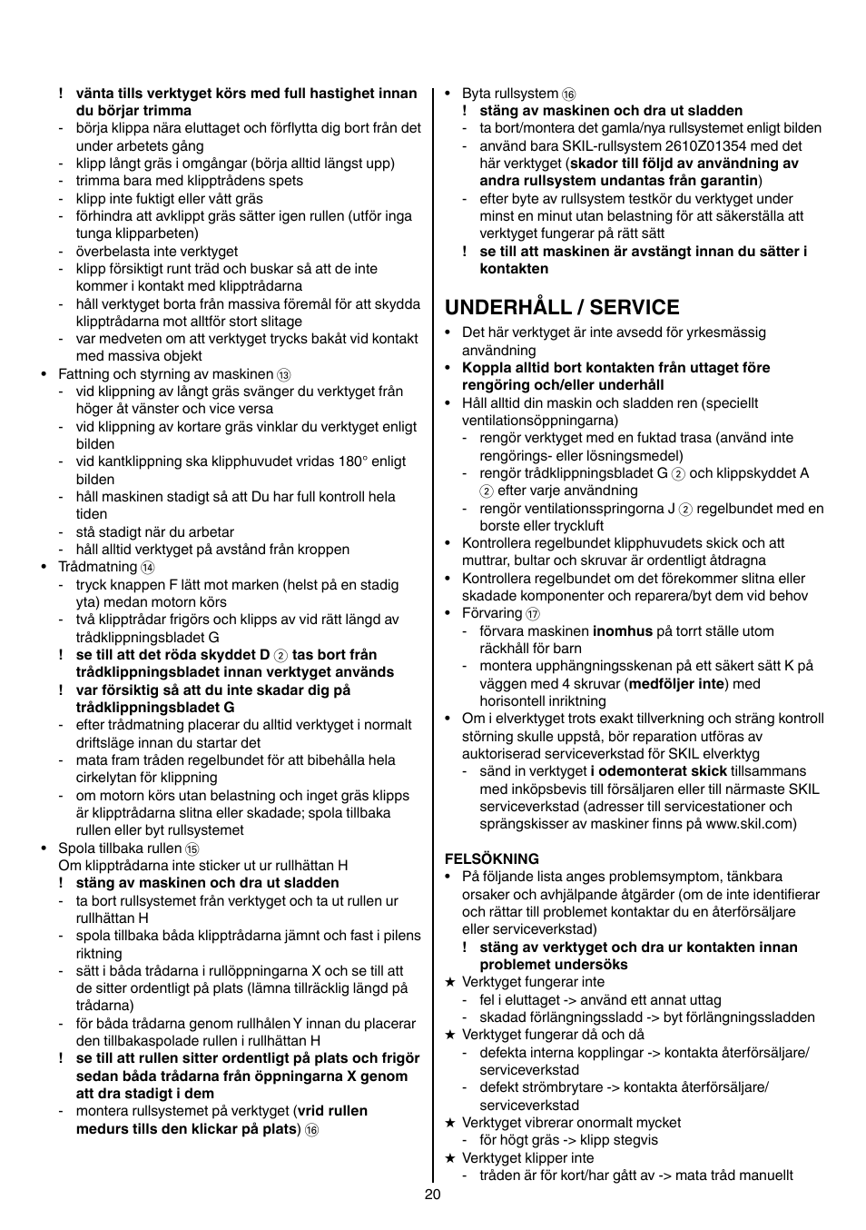 Underhåll / service | Skil 0735 RA User Manual | Page 20 / 108