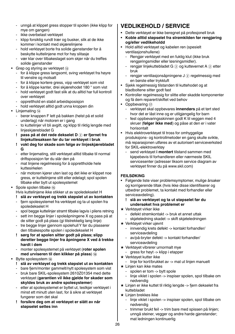 Vedlikehold / service | Skil 0735 RA User Manual | Page 26 / 108