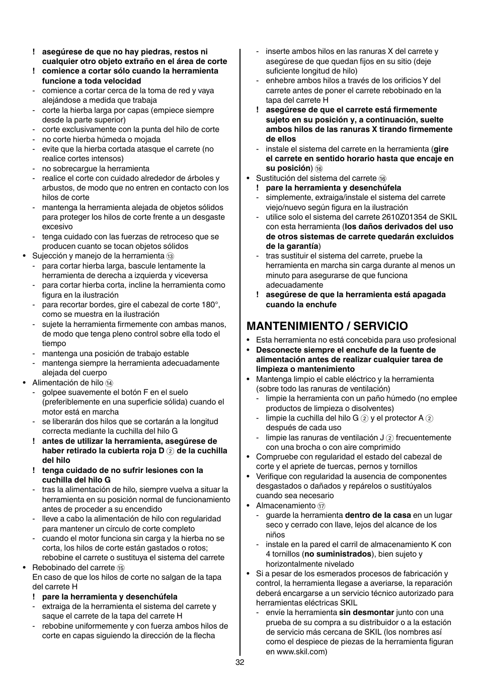 Mantenimiento / servicio | Skil 0735 RA User Manual | Page 32 / 108