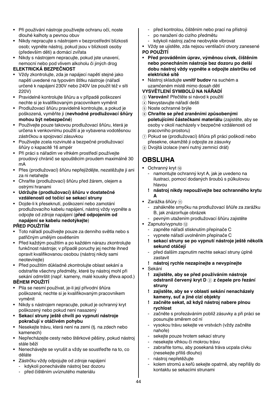 Obsluha | Skil 0735 RA User Manual | Page 44 / 108