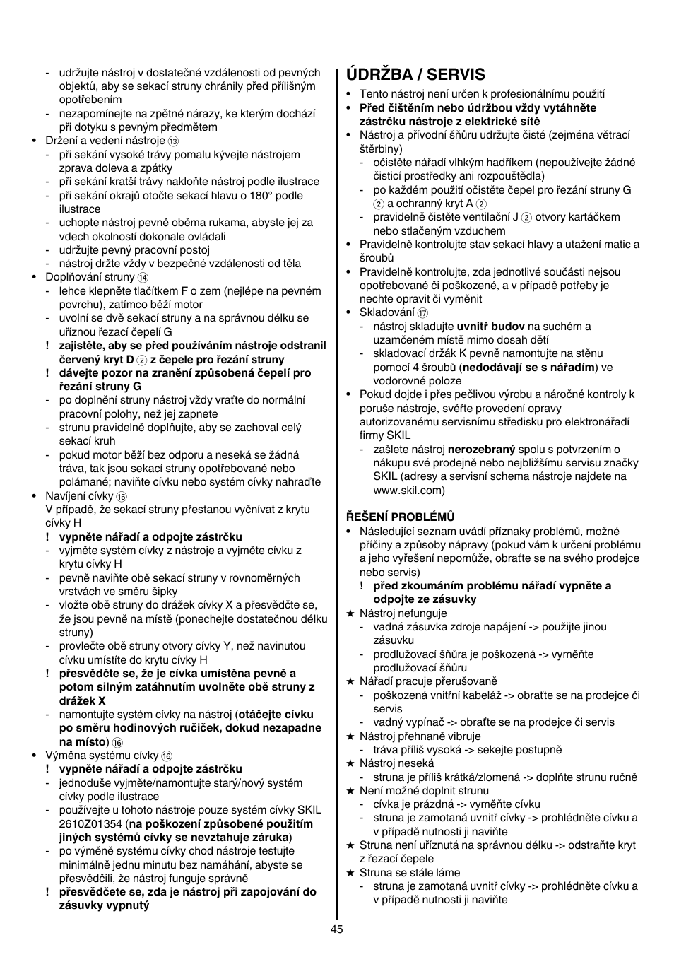 Údržba / servis | Skil 0735 RA User Manual | Page 45 / 108