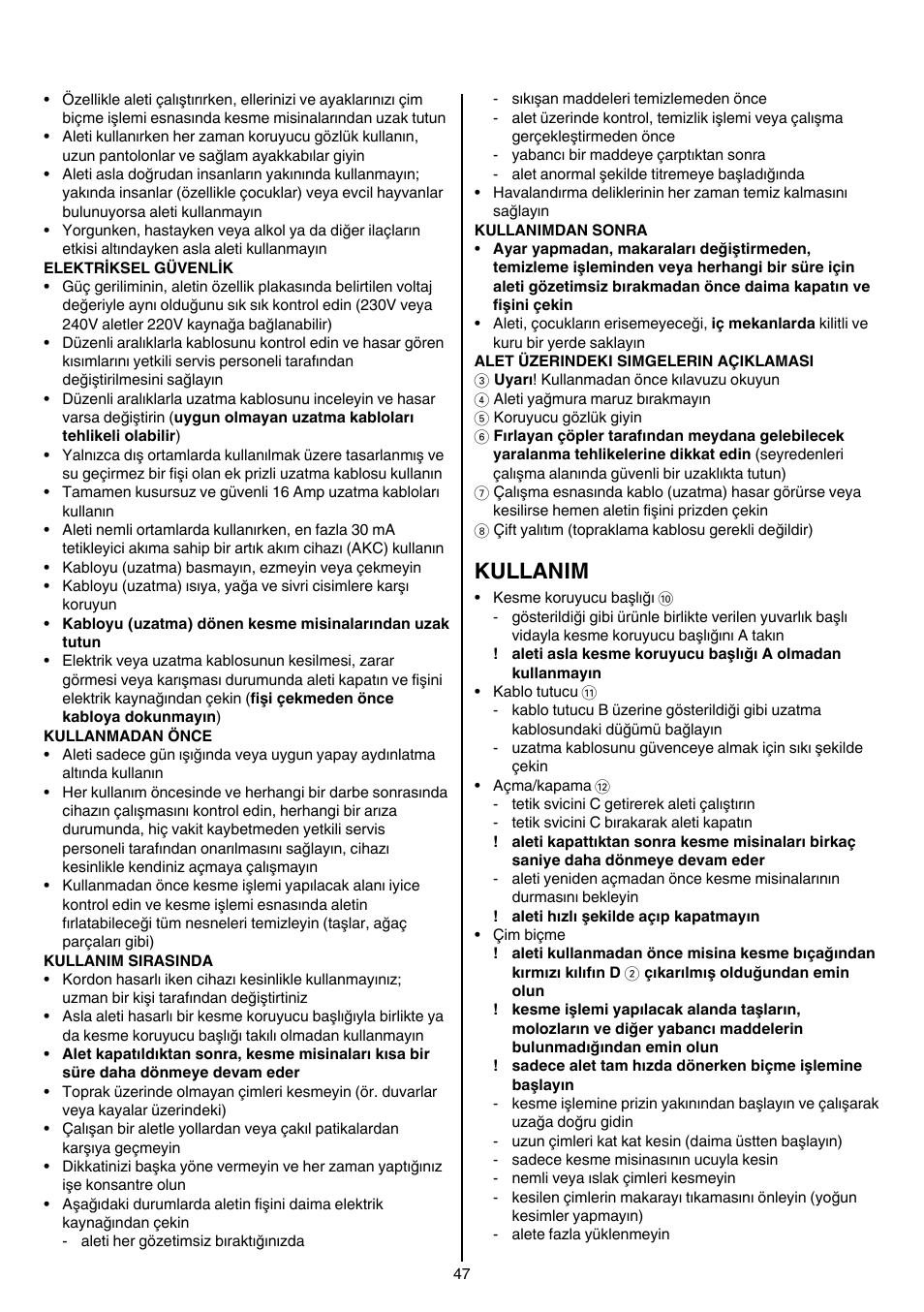 Kullanim | Skil 0735 RA User Manual | Page 47 / 108