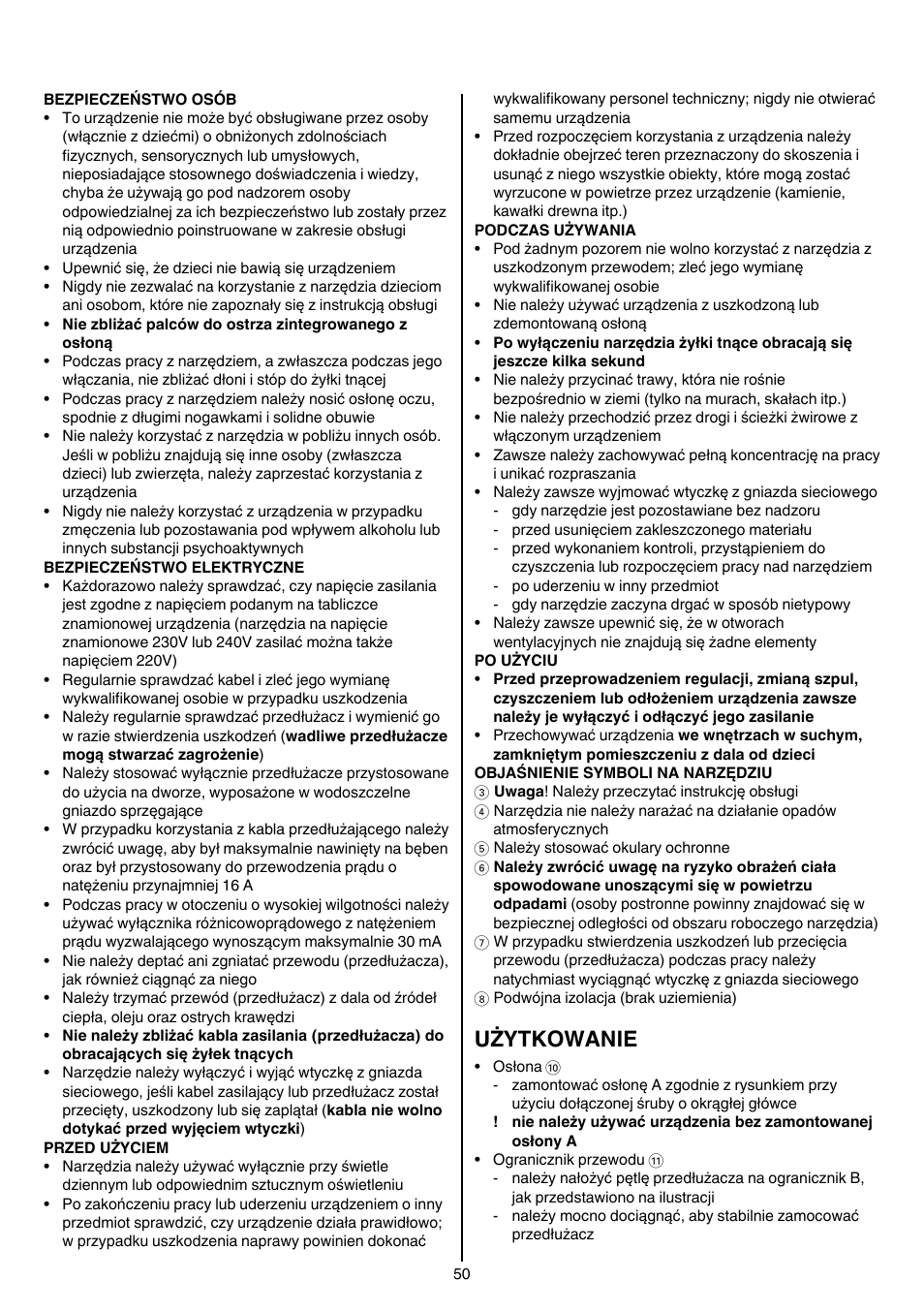 Użytkowanie | Skil 0735 RA User Manual | Page 50 / 108