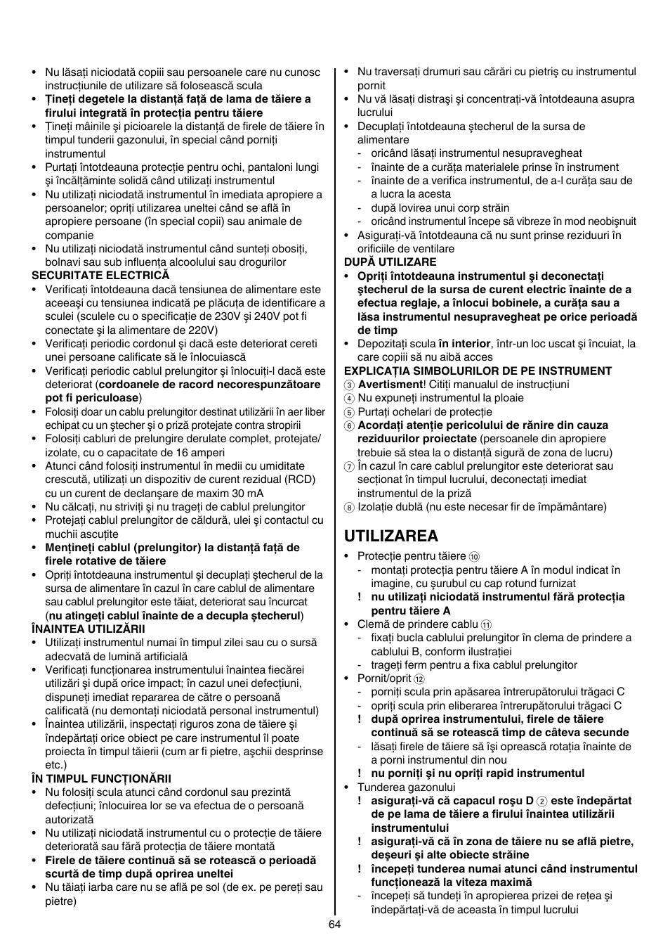 Utilizarea | Skil 0735 RA User Manual | Page 64 / 108