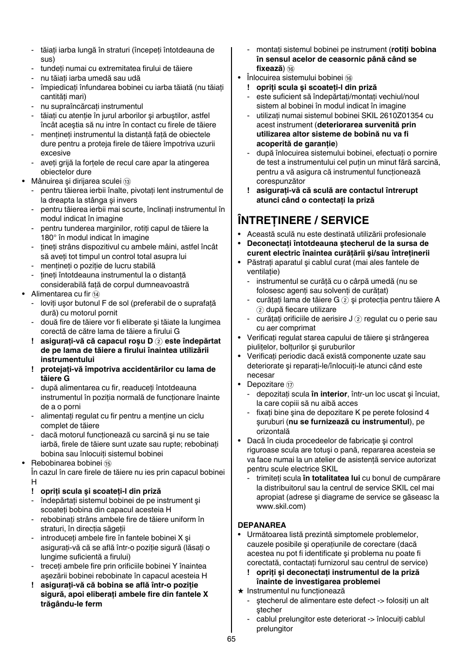 Întreţinere / service | Skil 0735 RA User Manual | Page 65 / 108