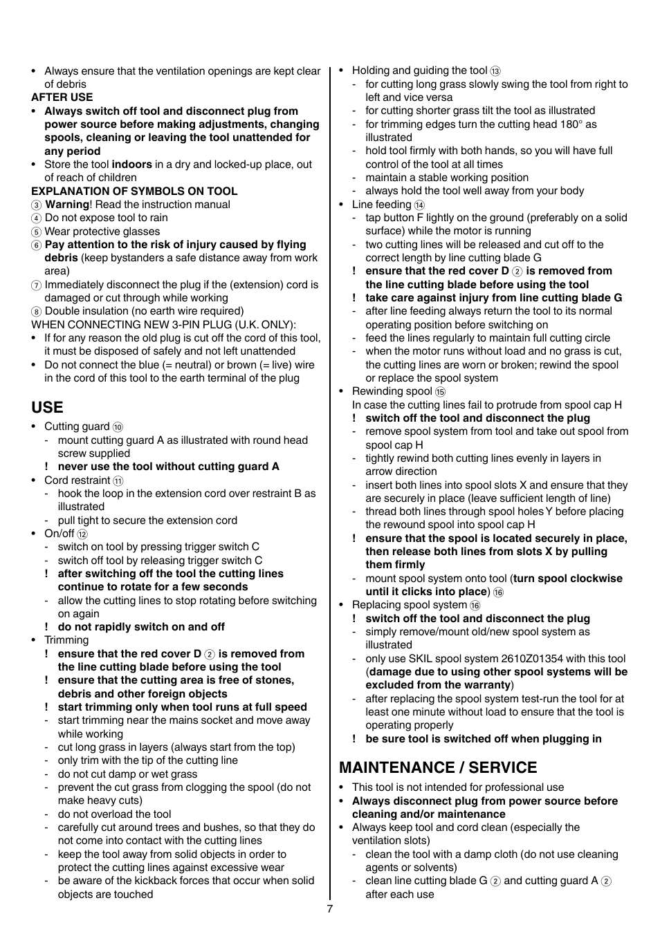 Maintenance / service | Skil 0735 RA User Manual | Page 7 / 108