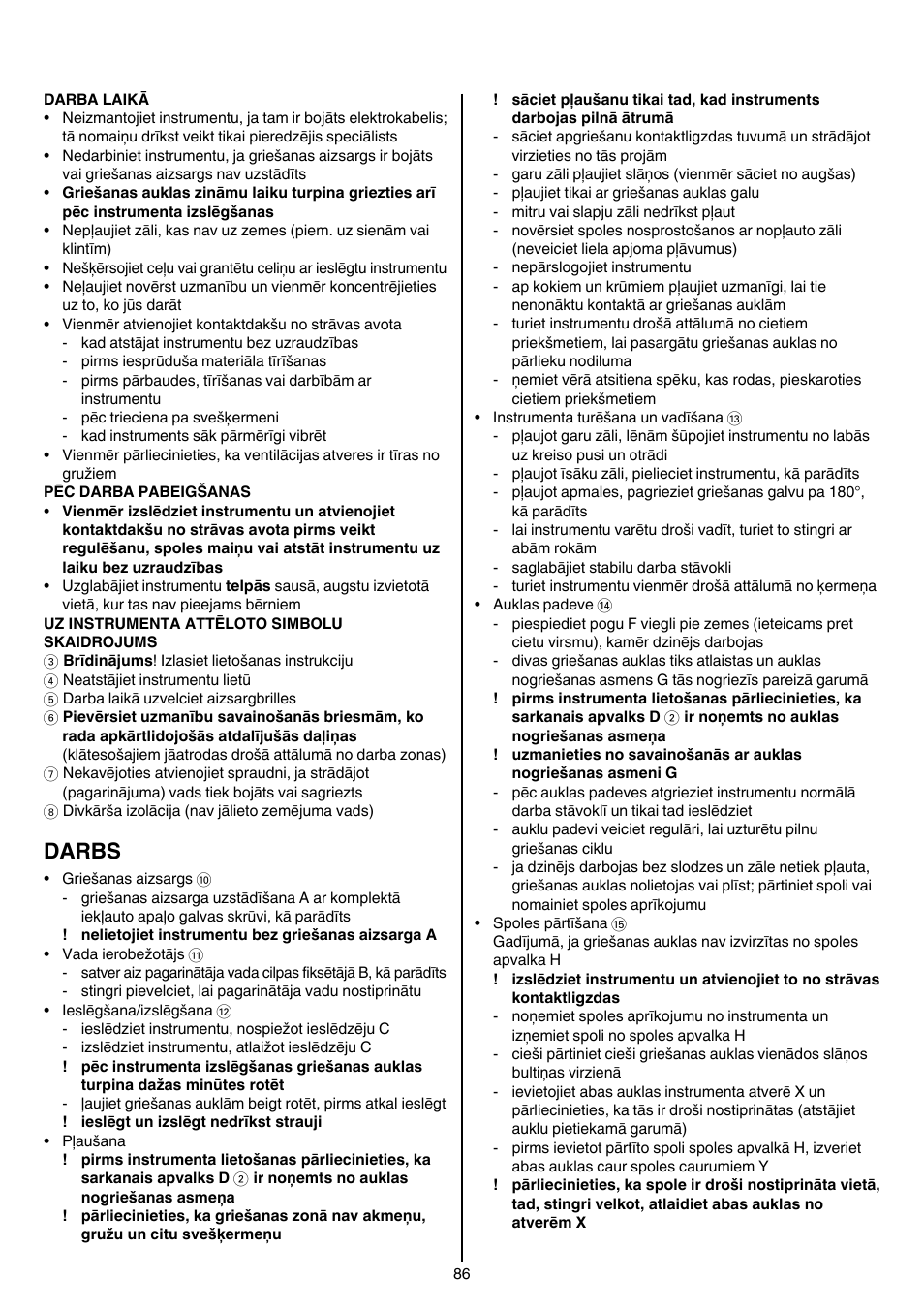 Darbs | Skil 0735 RA User Manual | Page 86 / 108