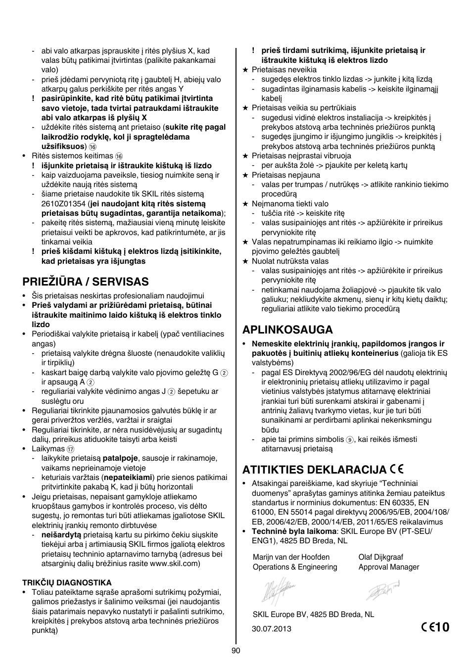 Priežiūra / servisas, Aplinkosauga, Atitikties deklaracija | Skil 0735 RA User Manual | Page 90 / 108