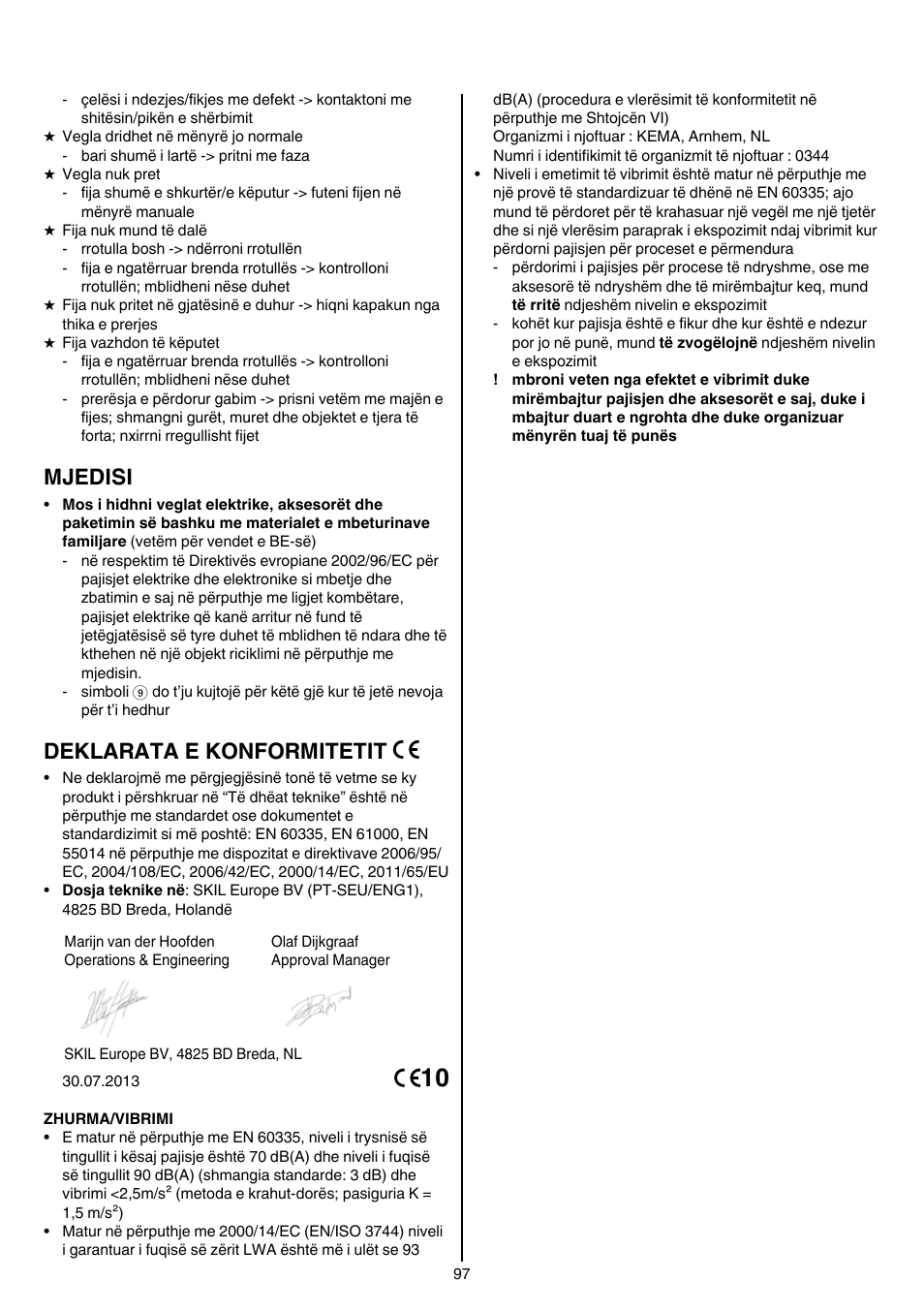 Mjedisi, Deklarata e konformitetit | Skil 0735 RA User Manual | Page 97 / 108