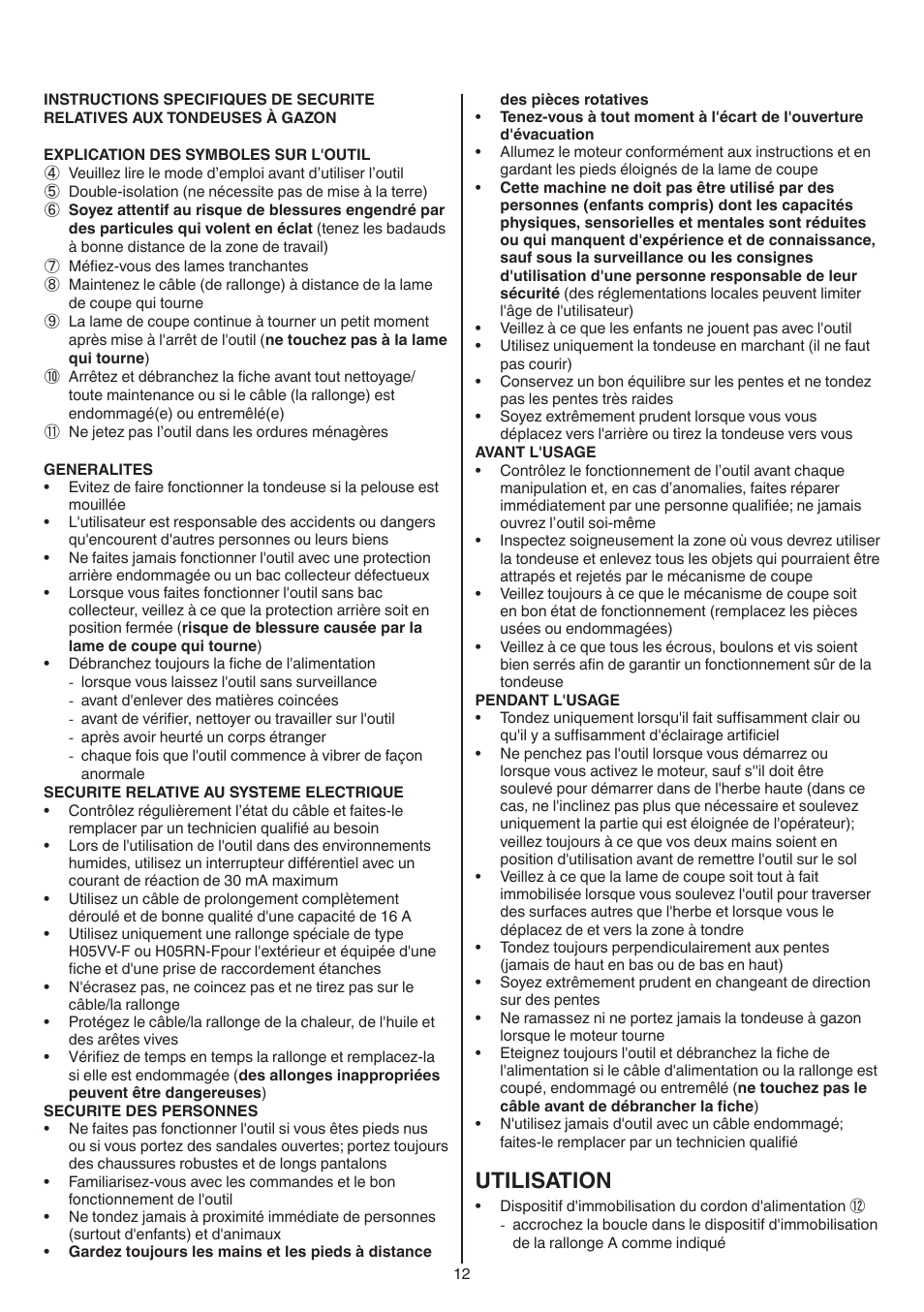 Utilisation | Skil 0715 RT User Manual | Page 12 / 132