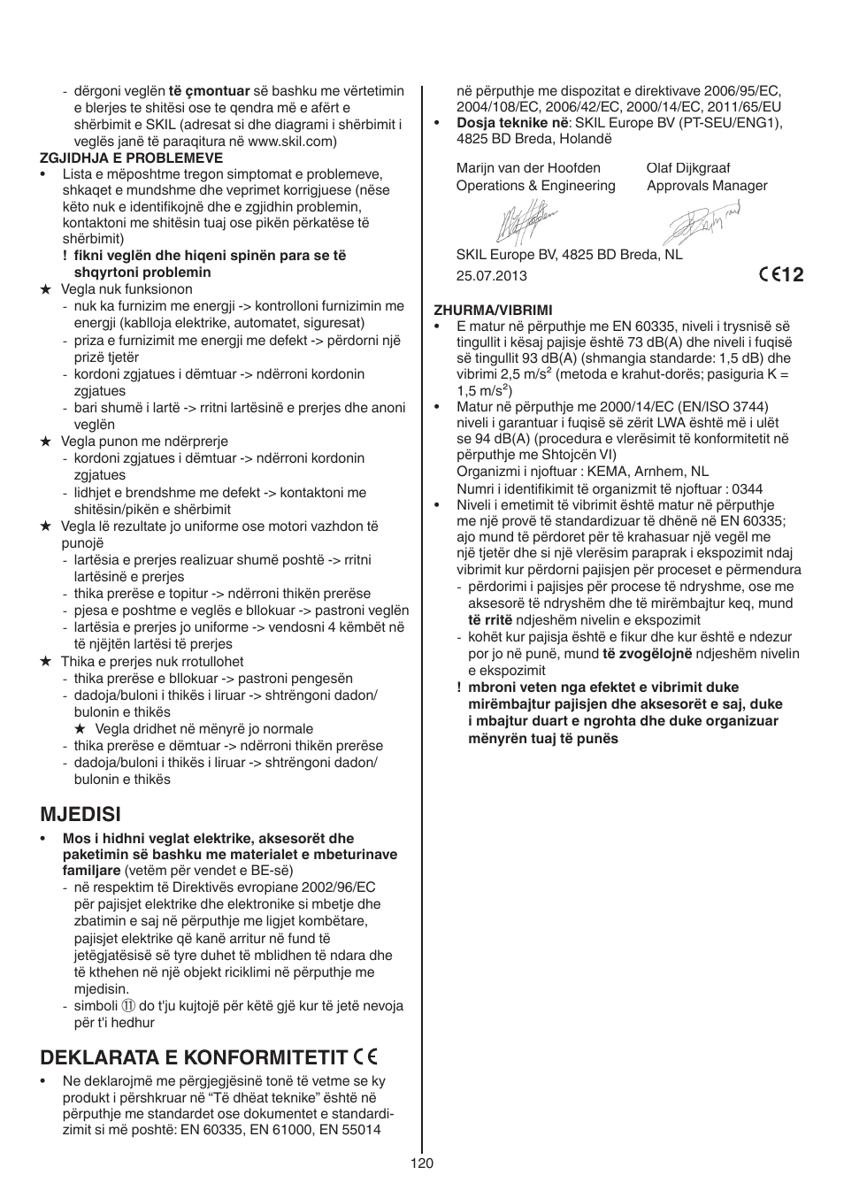 Mjedisi, Deklarata e konformitetit | Skil 0715 RT User Manual | Page 120 / 132