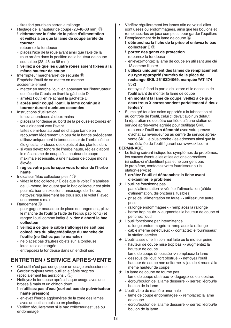 Entretien / service apres-vente | Skil 0715 RT User Manual | Page 13 / 132