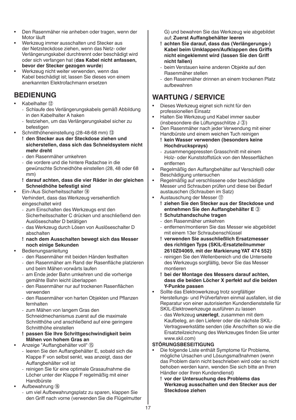 Bedienung, Wartung / service | Skil 0715 RT User Manual | Page 17 / 132