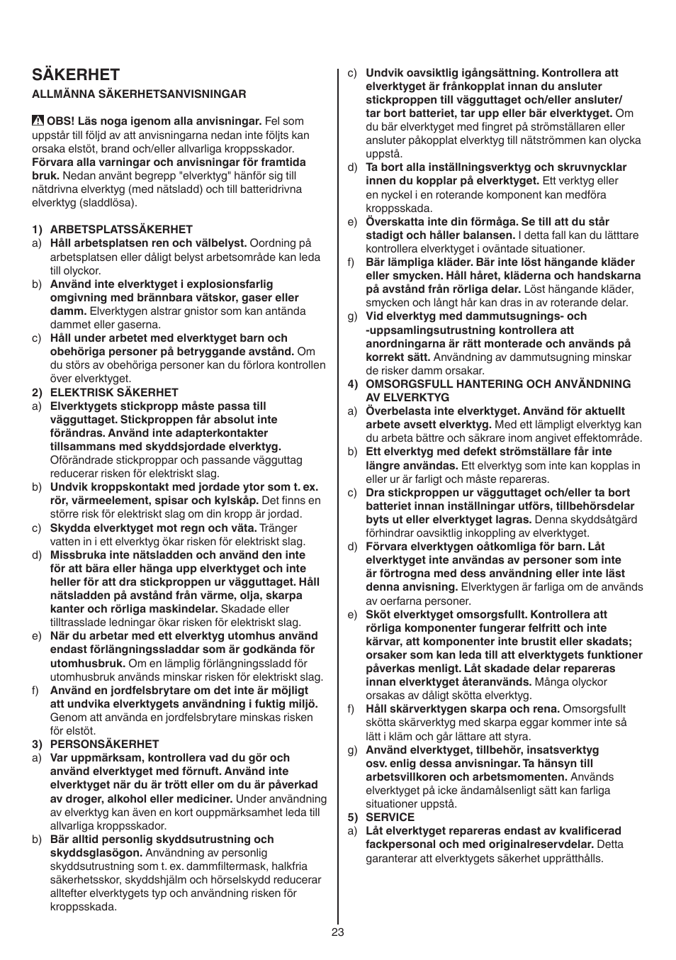 Säkerhet | Skil 0715 RT User Manual | Page 23 / 132