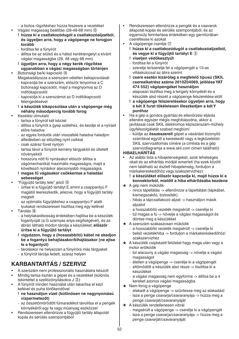 Karbantartás / szerviz | Skil 0715 RT User Manual | Page 52 / 132