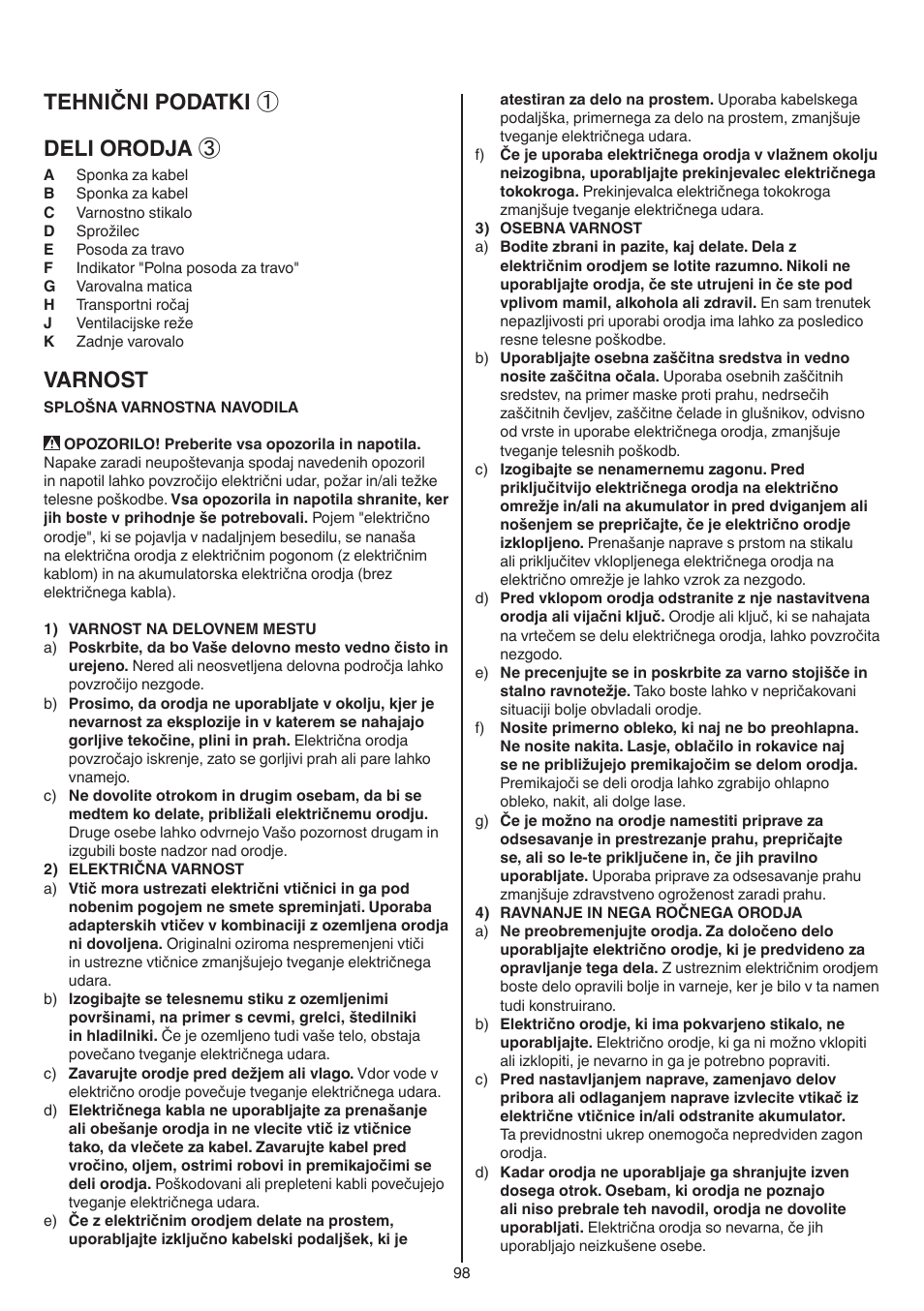 Tehnični podatki ① deli orodja, Varnost | Skil 0715 RT User Manual | Page 98 / 132