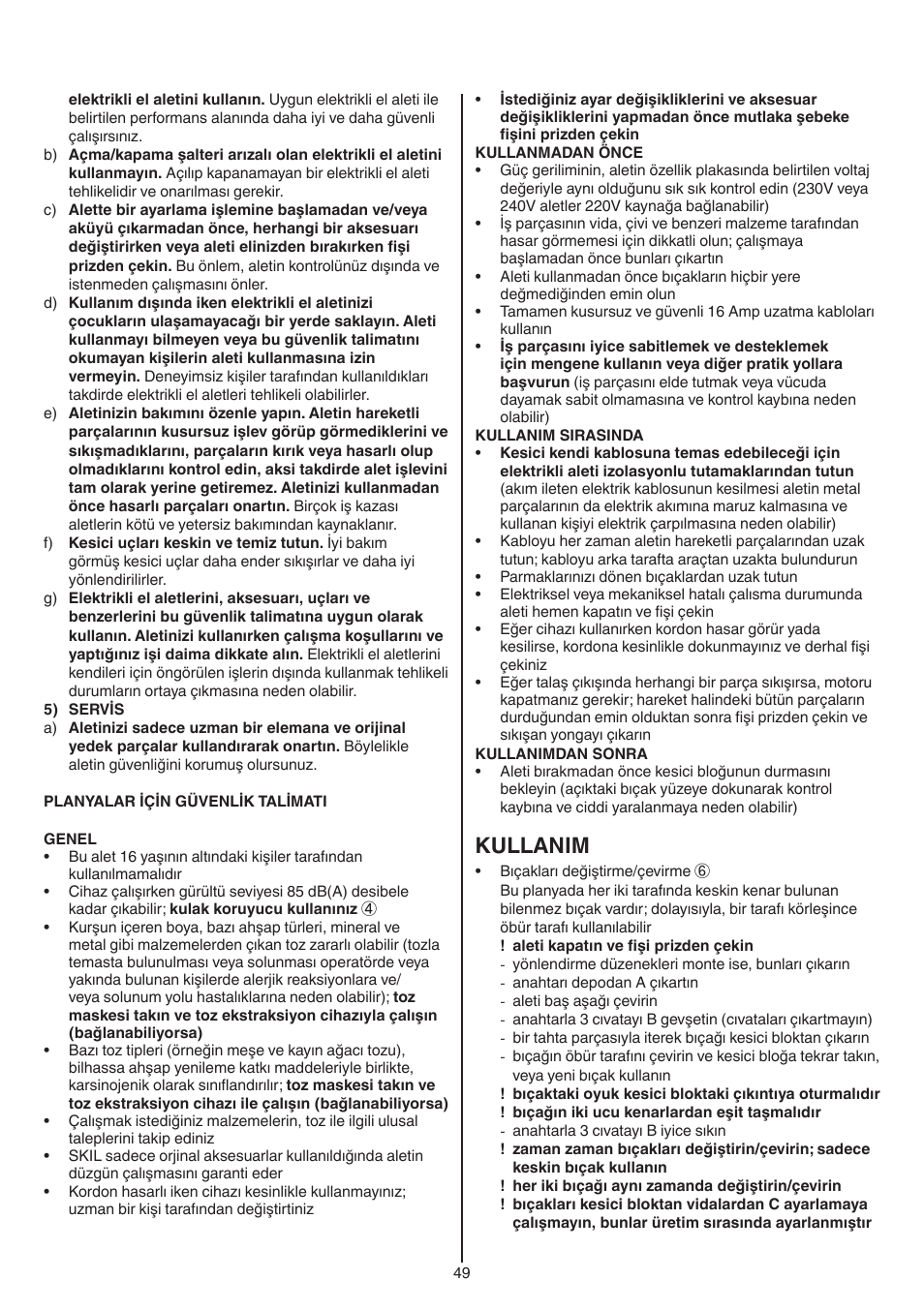 Kullanim | Skil 1565 AA User Manual | Page 49 / 112