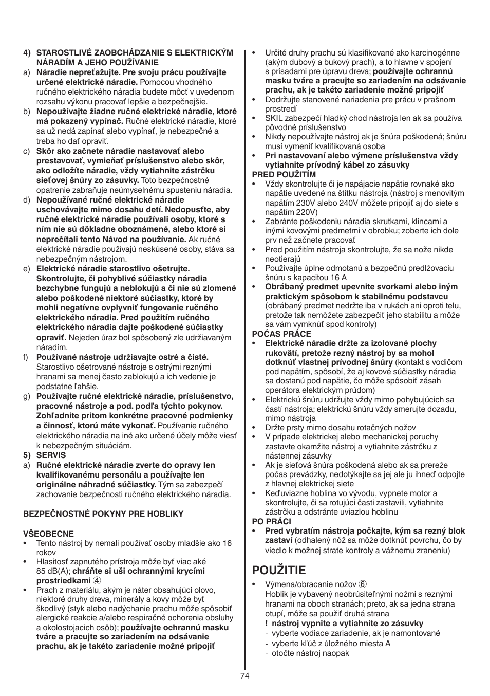 Použitie | Skil 1565 AA User Manual | Page 74 / 112