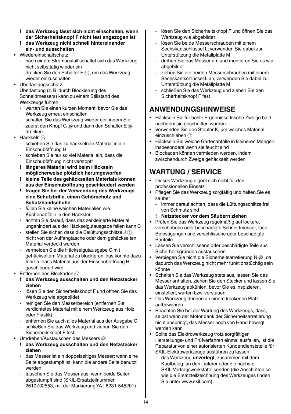 Anwendungshinweise, Wartung / service | Skil 0770 RT User Manual | Page 14 / 96