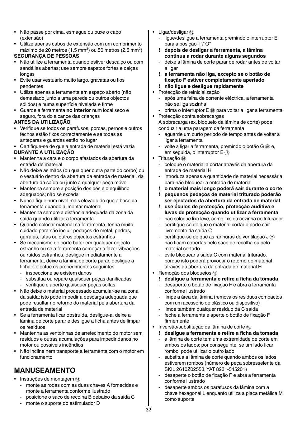 Manuseamento | Skil 0770 RT User Manual | Page 32 / 96