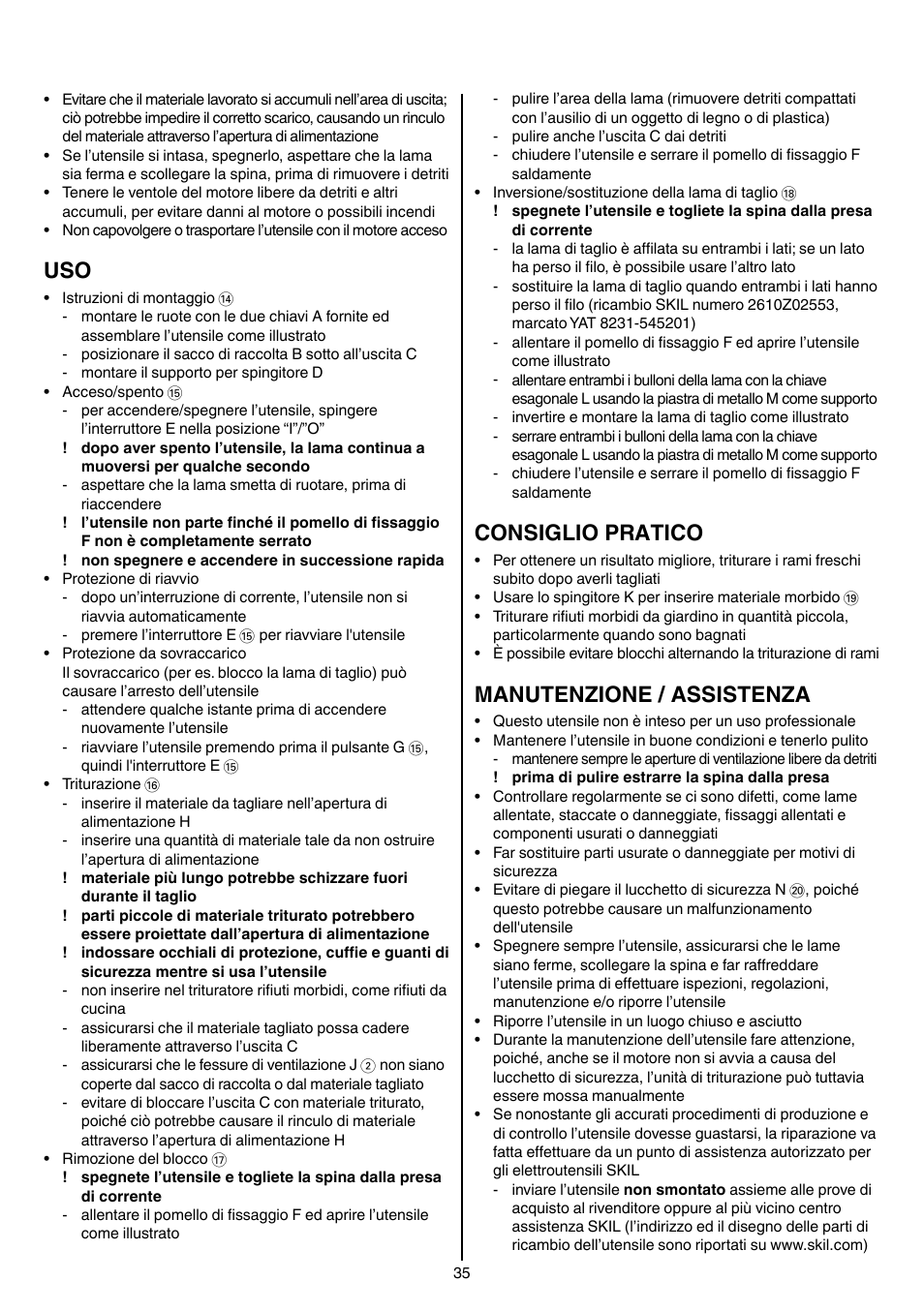 Consiglio pratico, Manutenzione / assistenza | Skil 0770 RT User Manual | Page 35 / 96