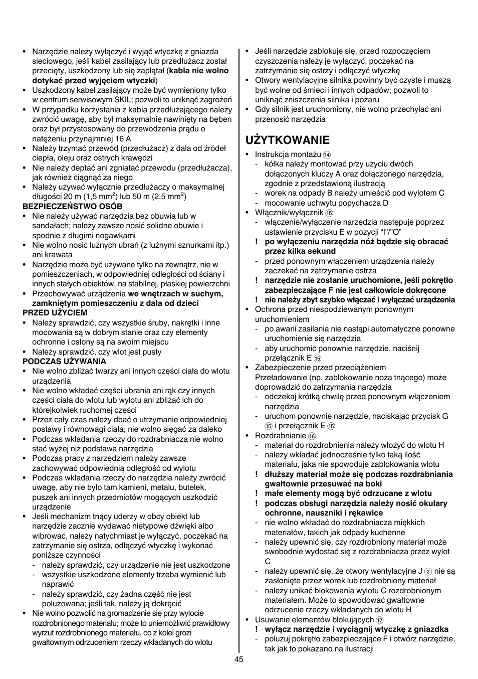 Użytkowanie | Skil 0770 RT User Manual | Page 45 / 96