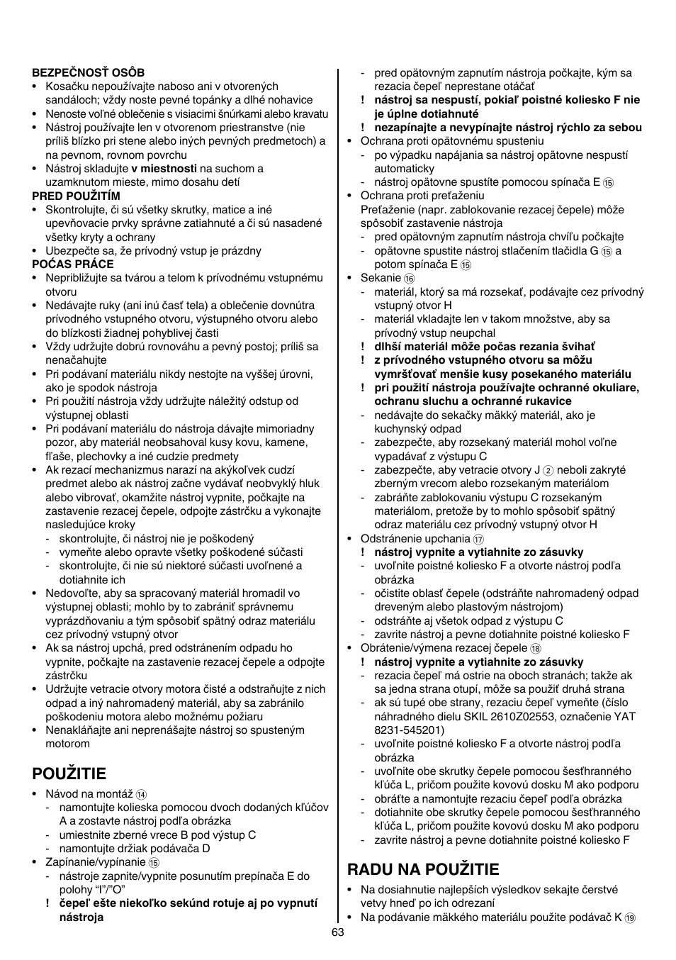 Použitie, Radu na použitie | Skil 0770 RT User Manual | Page 63 / 96