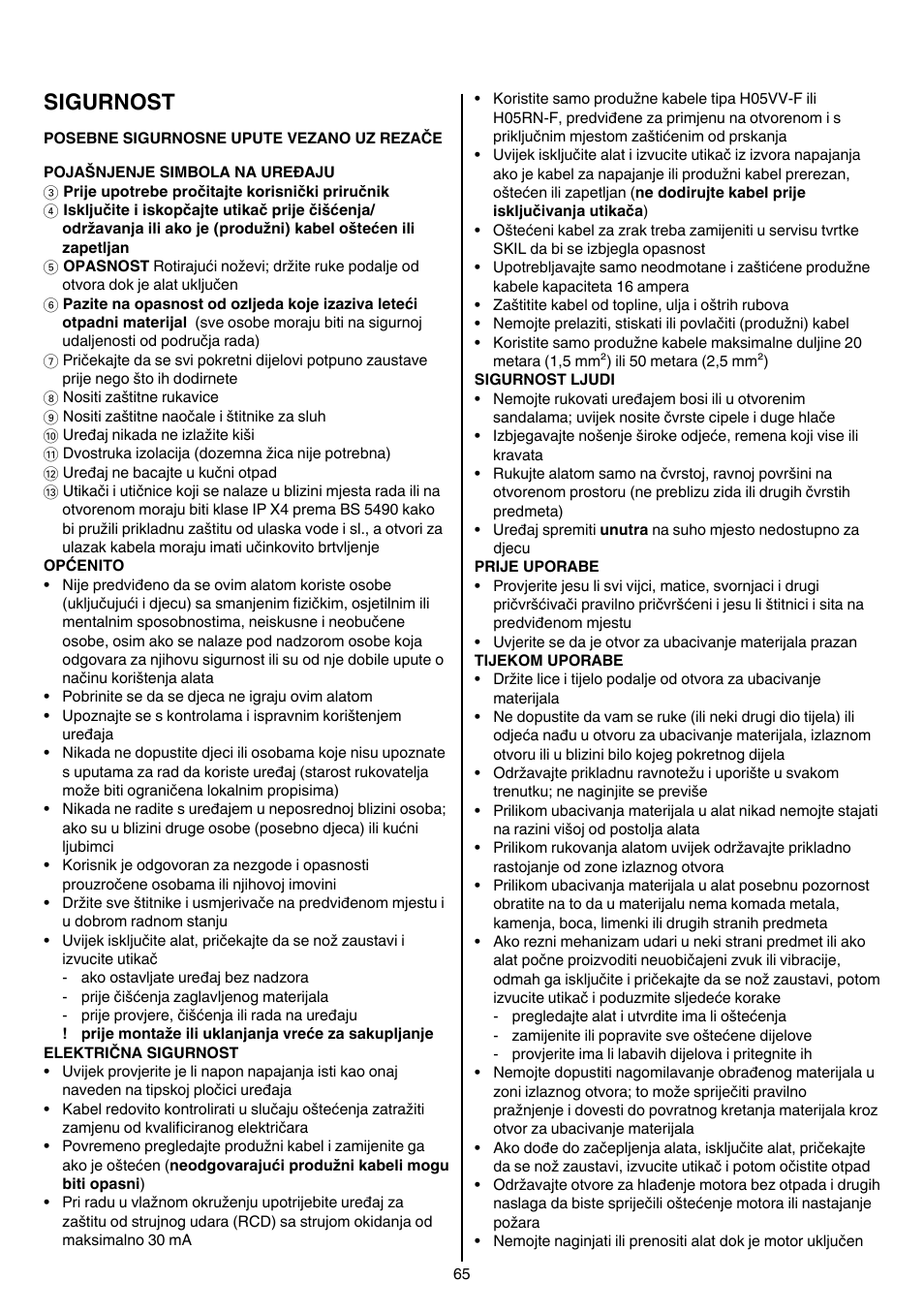 Sigurnost | Skil 0770 RT User Manual | Page 65 / 96