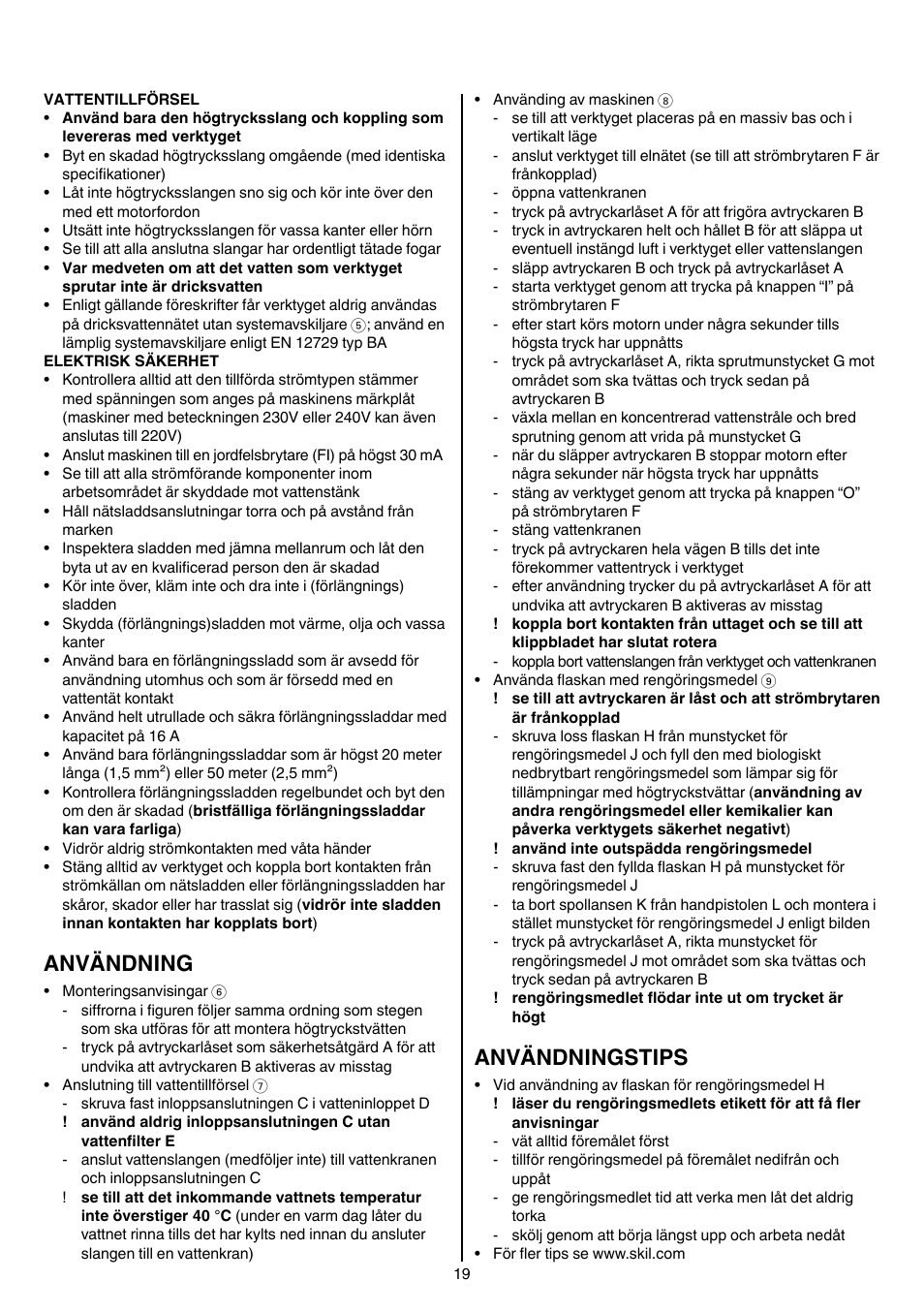 Användning, Användningstips | Skil 0760 RA User Manual | Page 19 / 104