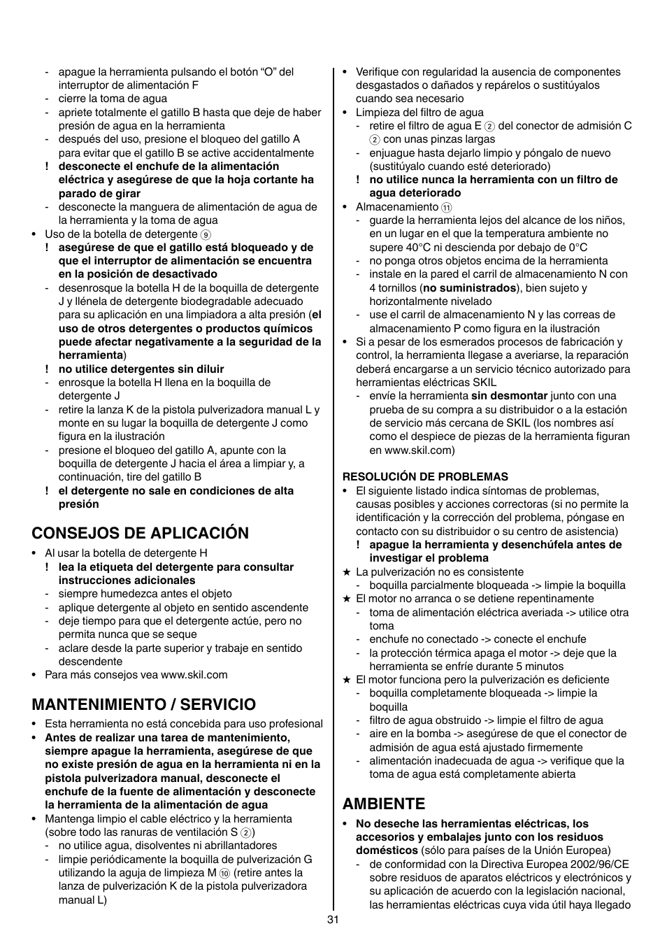 Consejos de aplicación, Mantenimiento / servicio, Ambiente | Skil 0760 RA User Manual | Page 31 / 104