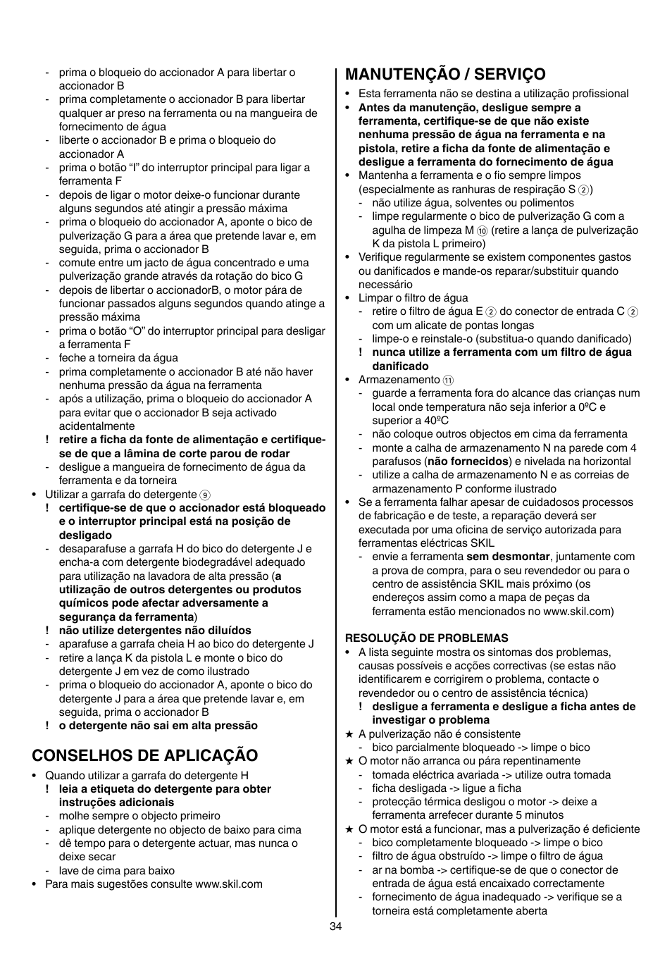 Conselhos de aplicação, Manutenção / serviço | Skil 0760 RA User Manual | Page 34 / 104