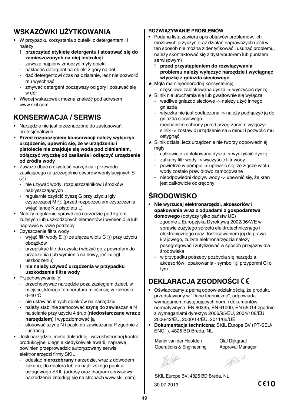 Wskazówki użytkowania, Konserwacja / serwis, Środowisko | Deklaracja zgodności | Skil 0760 RA User Manual | Page 49 / 104